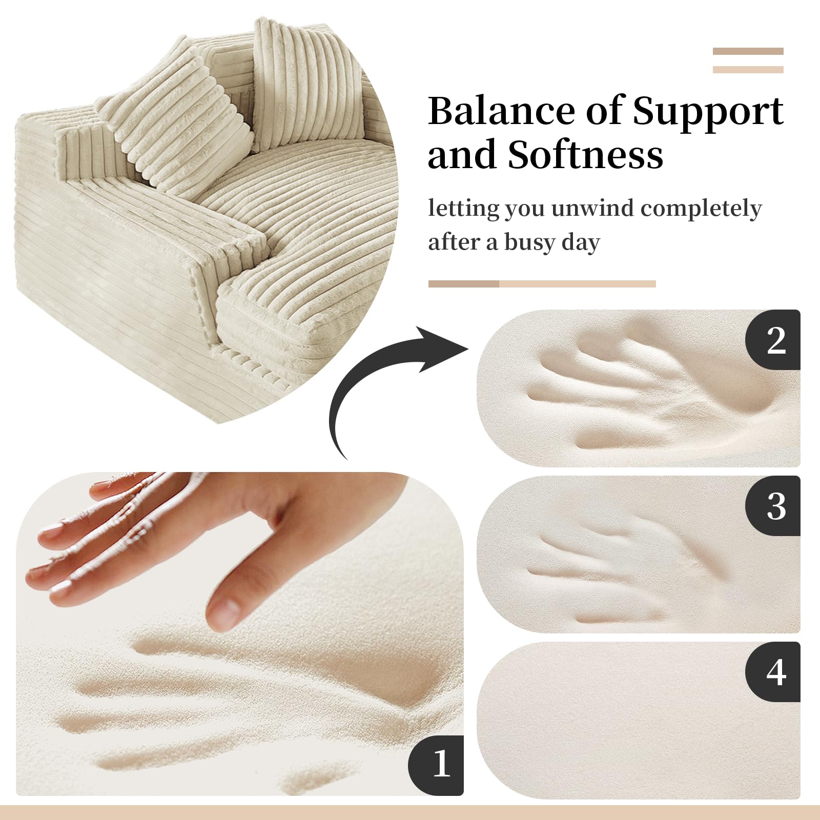 48 Inch Oversized Upholstered Chaise Lounge Sofa Bed - Plush Sleeper Chair with 2 Throw Pillows for Living Room & Bedroom - Perfect for Relaxing, Napping and Small Space Living