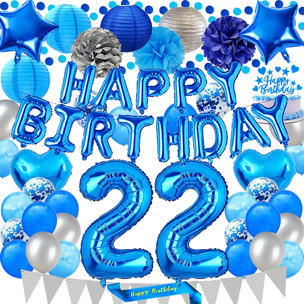 22nd Birthday Party Decorations Set - Happy Birthday Banner, Sash, Cake Topper, Number 22 Confetti, Latex Balloons & Paper Lanterns for 22 Years Old Celebration | Perfect for Milestone Birthday Parties, Adult Celebrations & Photo Backdrops