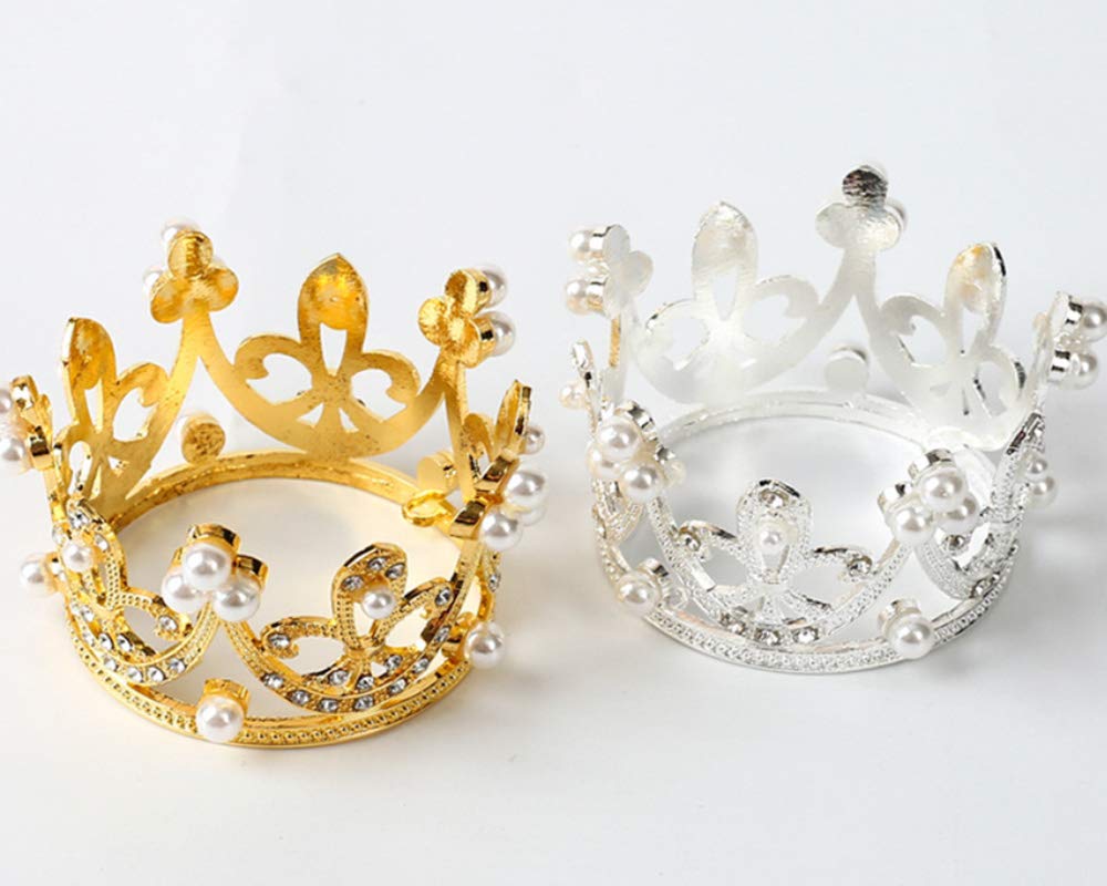 2 Pack Princess Crown Cake Toppers - Crystal Rhinestone Tiara Cupcake Decorations for Baby Shower, Princess Theme Party, Birthday, Wedding & Christmas - Newborn Photo Props (Perfect for Dessert Tables, Gender Reveals & First Birthday Celebrations)