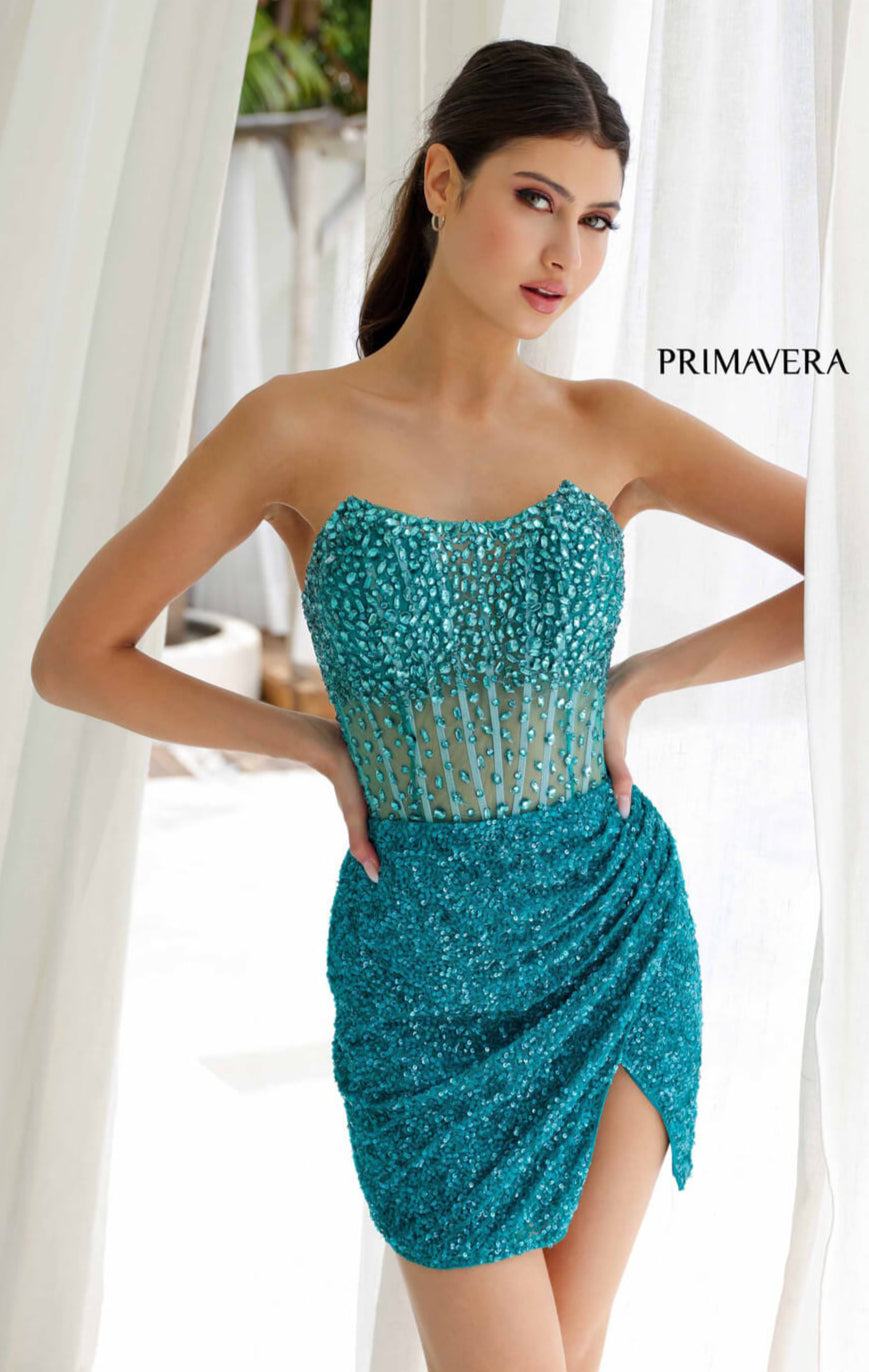Primavera Strapless Crystal Embellished Mini Dress - Elegant Beaded Party Gown for Women, Perfect for Cocktail Dresses, Evening Events, Prom & Wedding Guest Outfits