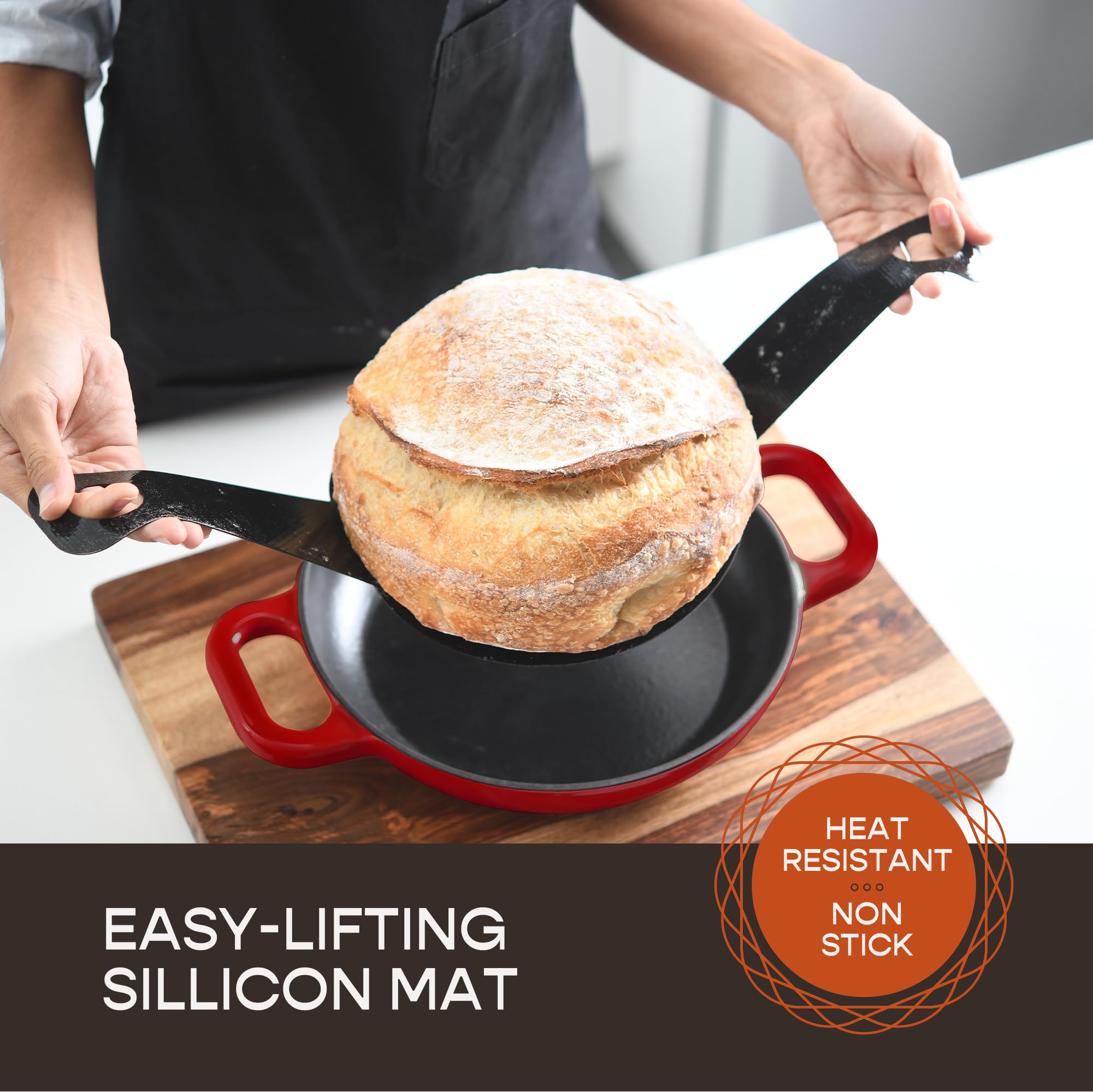 Premium 6 Quart Enameled Cast Iron Dutch Oven with Lid - 10 Inch Thick Ceramic Coated Cookware Set for Sourdough Bread Baking | Non-Stick Surface & Includes Silicone Baking Mat | Perfect for Oven, Stovetop & Camping Cooking (Red)