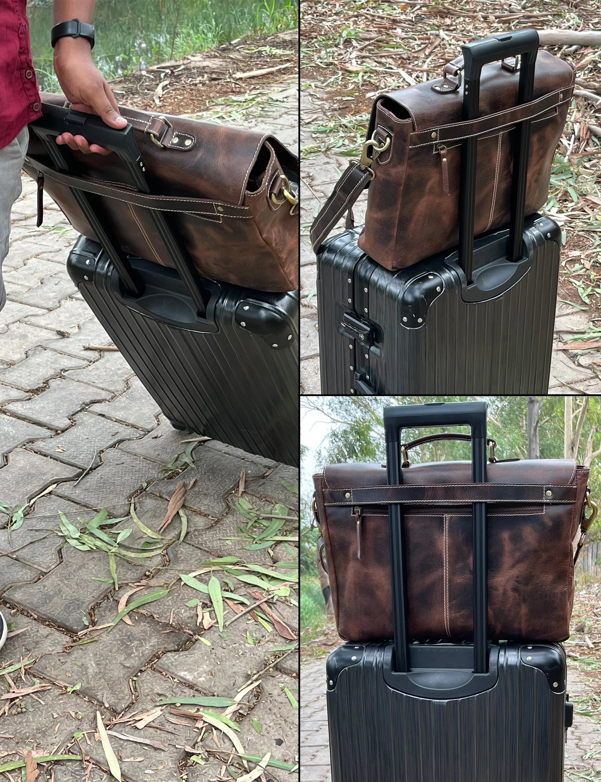 Predator 16 Leather Satchel Laptop Briefcase Bag for Men - Professional Business Work Bag with Adjustable Shoulder Strap, Walnut Brown - Perfect for Office, Travel & Daily Commute