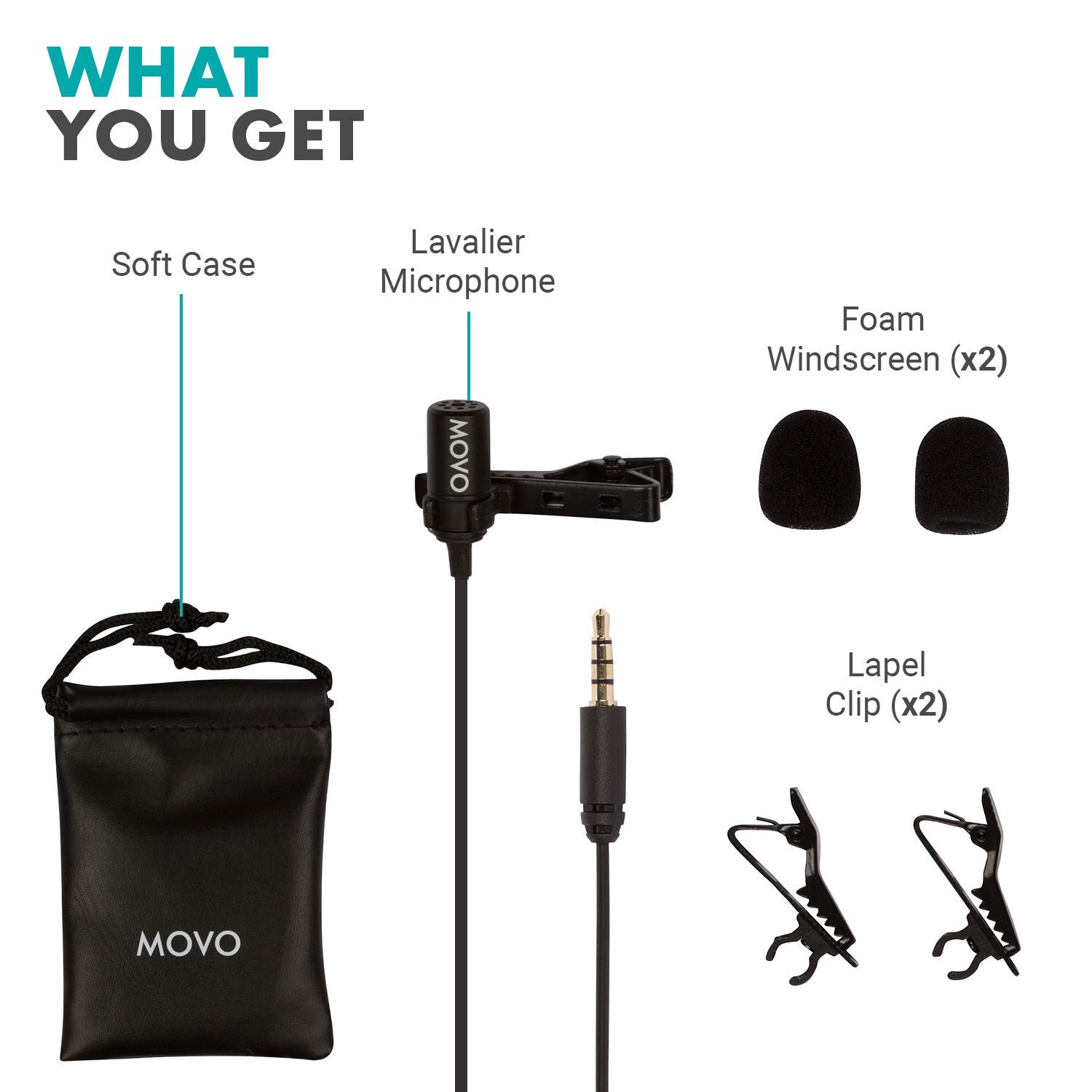 Movo PM10 Lavalier Mic for iPhone Android - Perfect for Podcast Vlog Interview