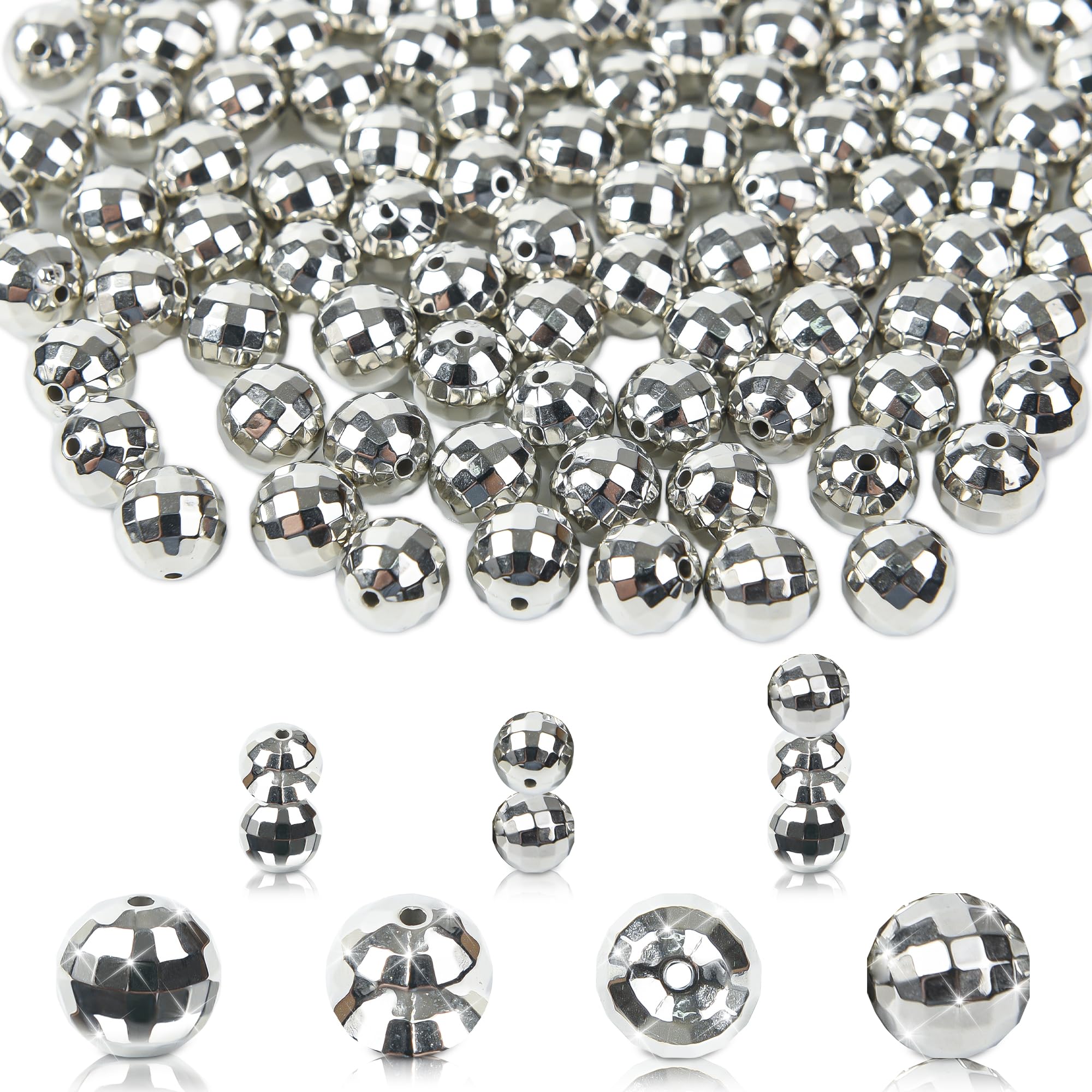 120PCS Silver Mirror Disco Ball Beads - Round Reflective Charms for Jewelry Making, Earrings, Pendants - Perfect for Christmas, 70s 80s Costume, DJ Party, DIY Crafts - Great for DIY Jewelry, Festival Decorations, and Themed Party Accessories