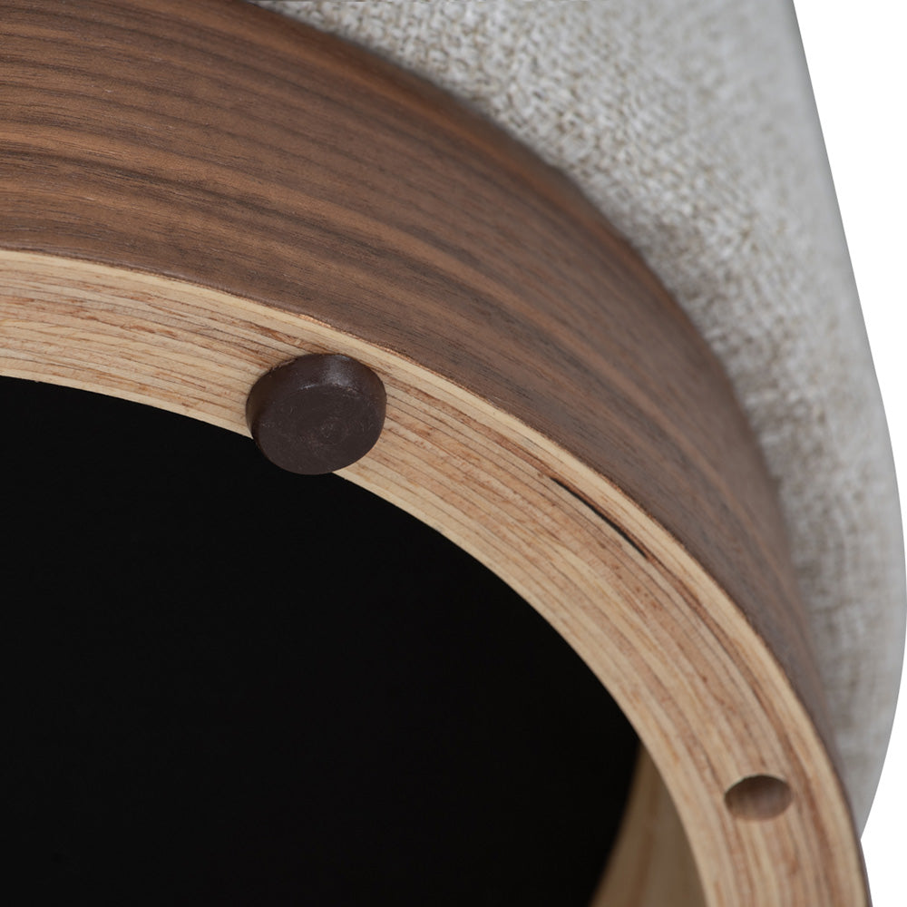AURA Ottoman 37.5cm Beige & Walnut - Stylish Footrest & Storage Stool for Living Room, Bedroom, or Office