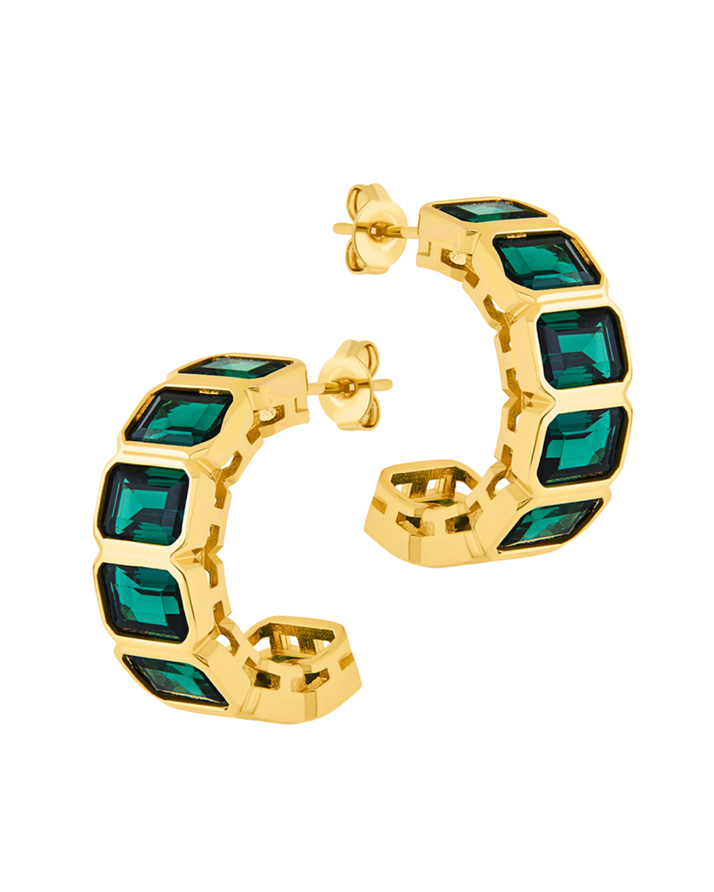 Nyssa Bezel CZ Station Hoop Earrings for Women - Cubic Zirconia Gold Plated Dangle Earrings - Elegant Jewelry Gift for Birthday, Anniversary & Special Occasions
