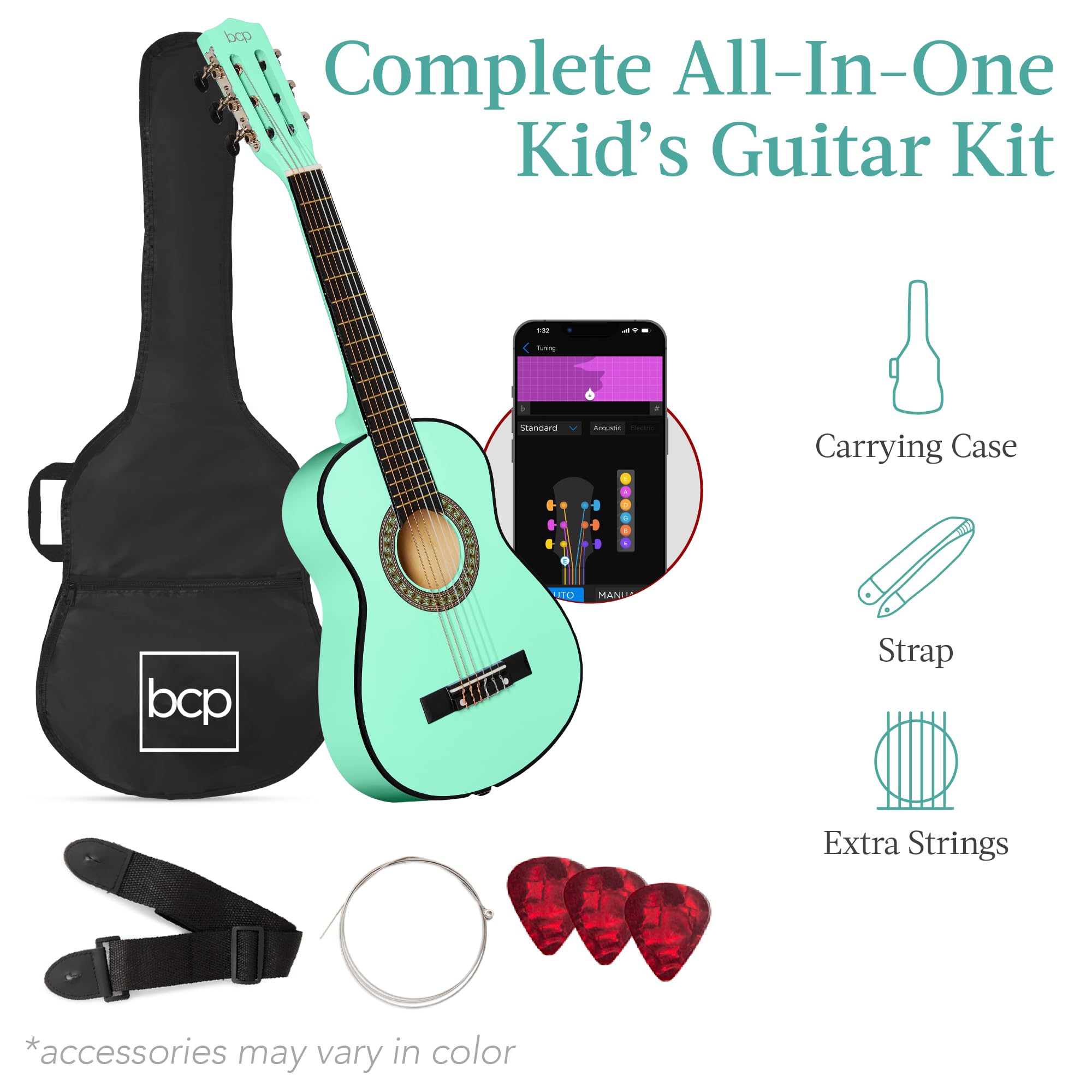 Best Choice Products 30-inch Kids Acoustic Guitar Starter Kit with Strap, Case, Extra Strings & Rosette Inlay - SoCal Green | Beginner Musical Instrument for Children, Perfect for Home Practice, School Performances & Birthday Gifts