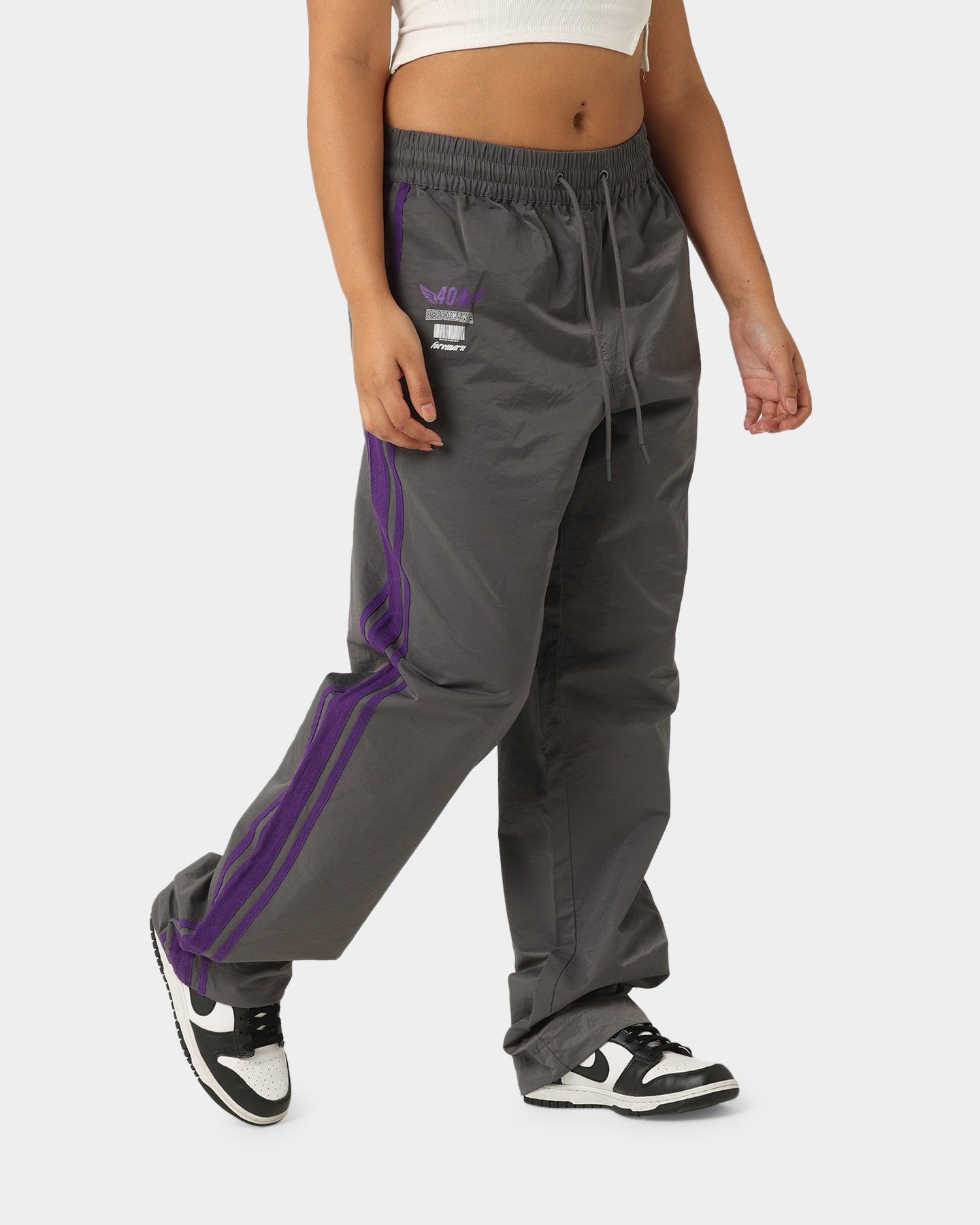 404 Racer Trackpant Charcoal/Purple - Men's Athletic Joggers for Running, Gym & Casual Wear - High-Performance Workout Pants with Moisture-Wicking Fabric