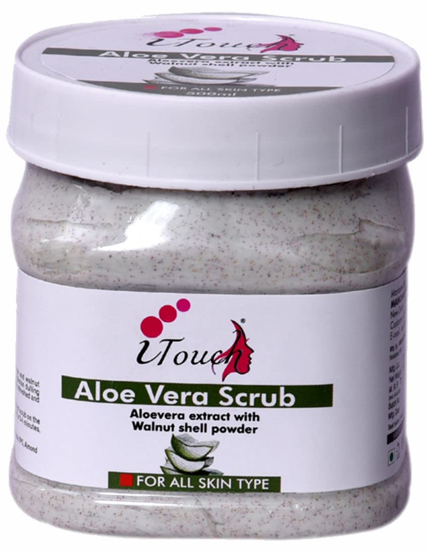 Organic Aloe Vera Face & Body Scrub (500ml) - Deep Exfoliating Cleanser for Dead Skin, Tan & Blackhead Removal - Suitable for All Skin Types - Natural Skincare for Daily Use & Spa Treatments