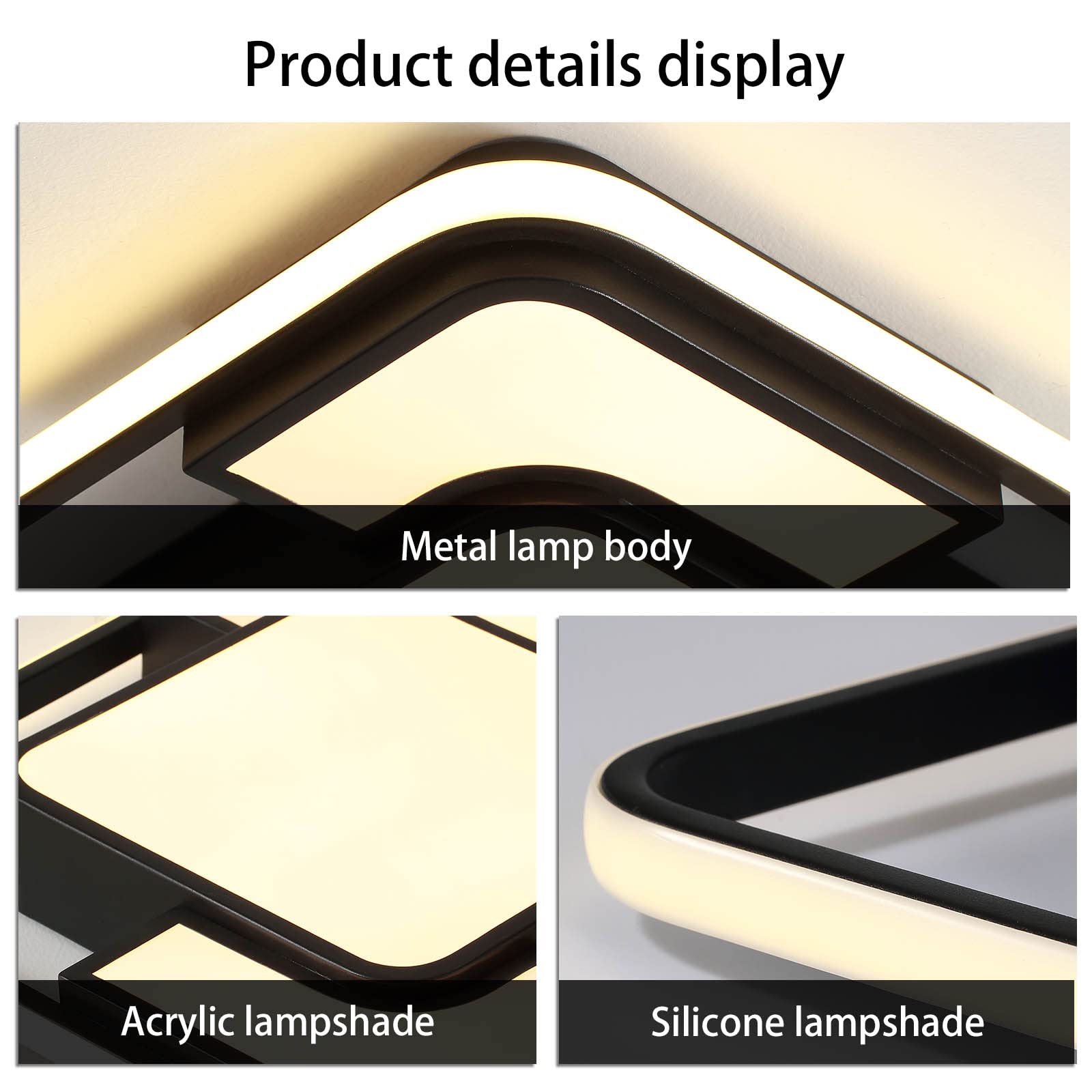 KIWIVIC Modern LED Ceiling Light 75W, Dimmable Black Square Ceiling Lamp with Remote Control, 41 x 41cm - Perfect for Bedroom, Living Room, Dining Room, Kitchen Lighting and Home Decor