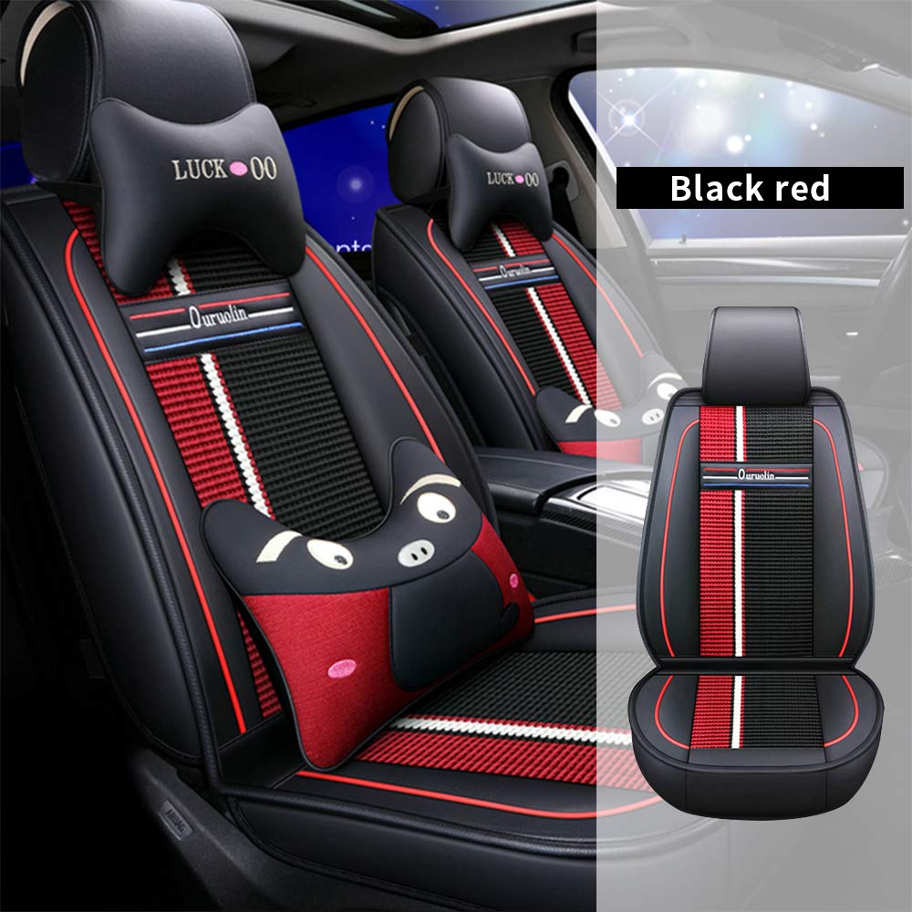 Premium All-Weather Custom Car Seat Covers for Fiat & Most 5-Seat Vehicles - Full Protection with Headrest & Lumbar Support (Black/Red Luxury Set) | Perfect for Daily Commutes, Road Trips & Pet Protection