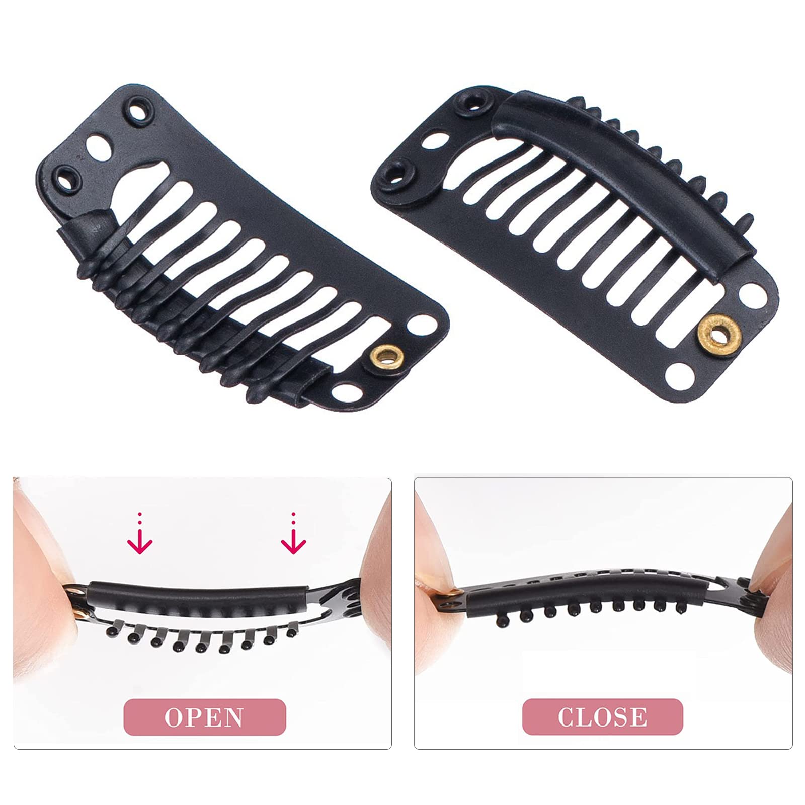 BLUSHIA 14-Piece Hair Extension Clips for Women & Men - Black Remy Human Hair Weft Clips (3.4cm) - Snap-In Wig Clips for Hair Patches, Bridal Dupatta & Everyday Styling - Perfect for Weddings, Parties & Daily Hair Volume Boost