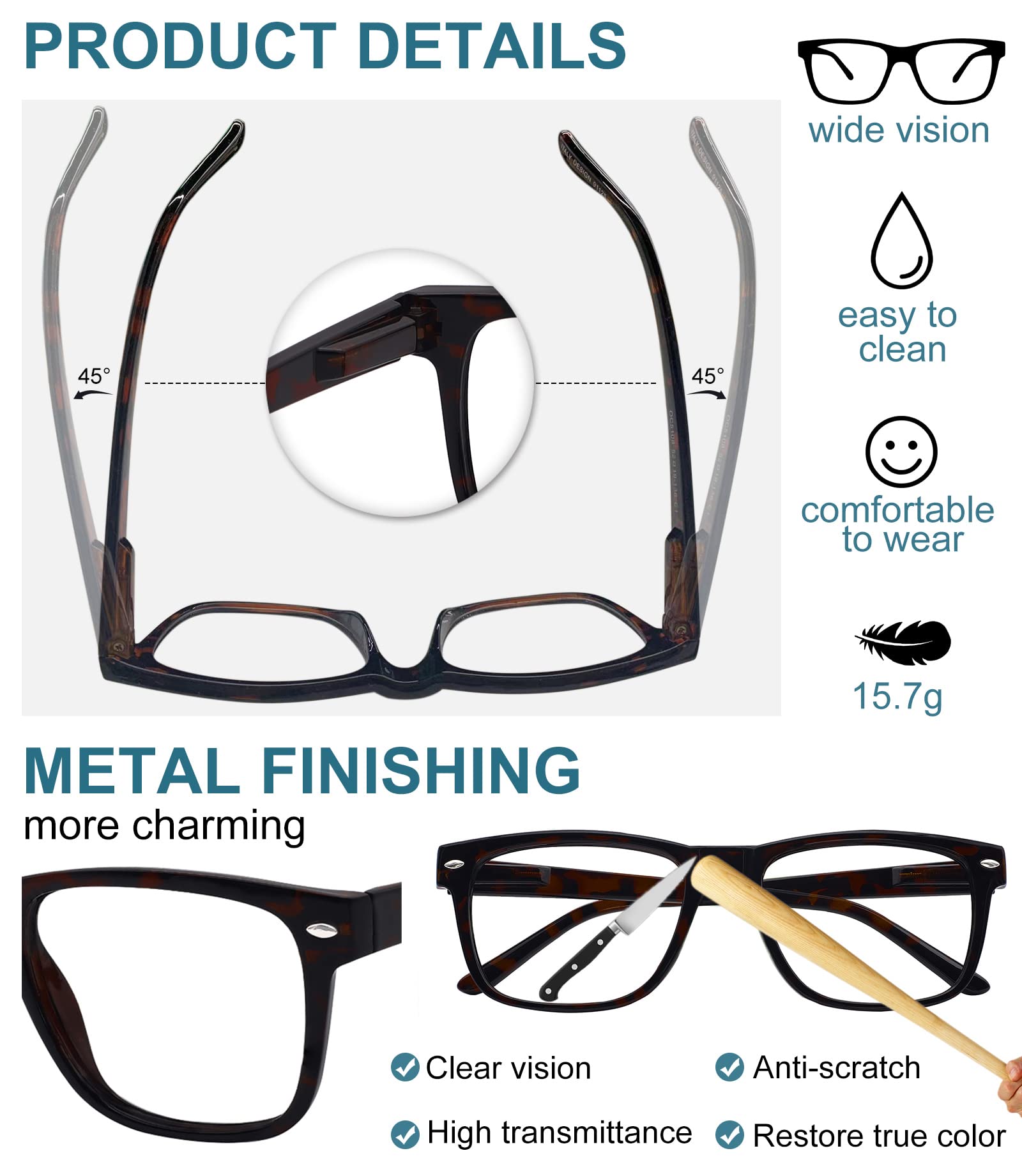 OCCI CHIARI Fashion Reading Glasses for Women & Men - Lightweight Eyeglass Frames with Spring Hinges - Perfect for Reading, Office Work, and Computer Use