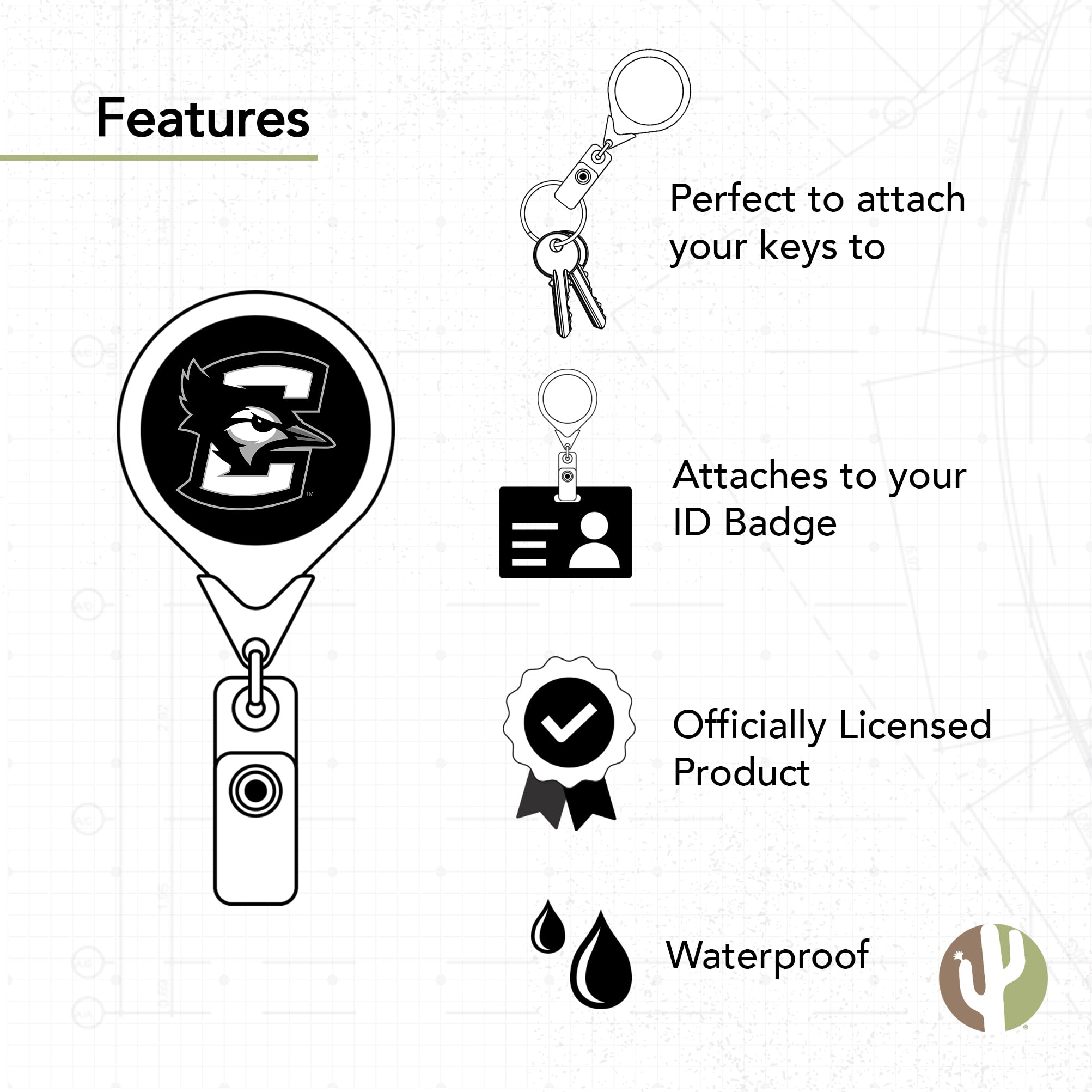 Creighton University CU Bluejays Retractable Badge Holder - Desert Cactus Design with Ticket Clip for ID Cards, Lanyards | Perfect for Work, School, Office & Campus Accessories