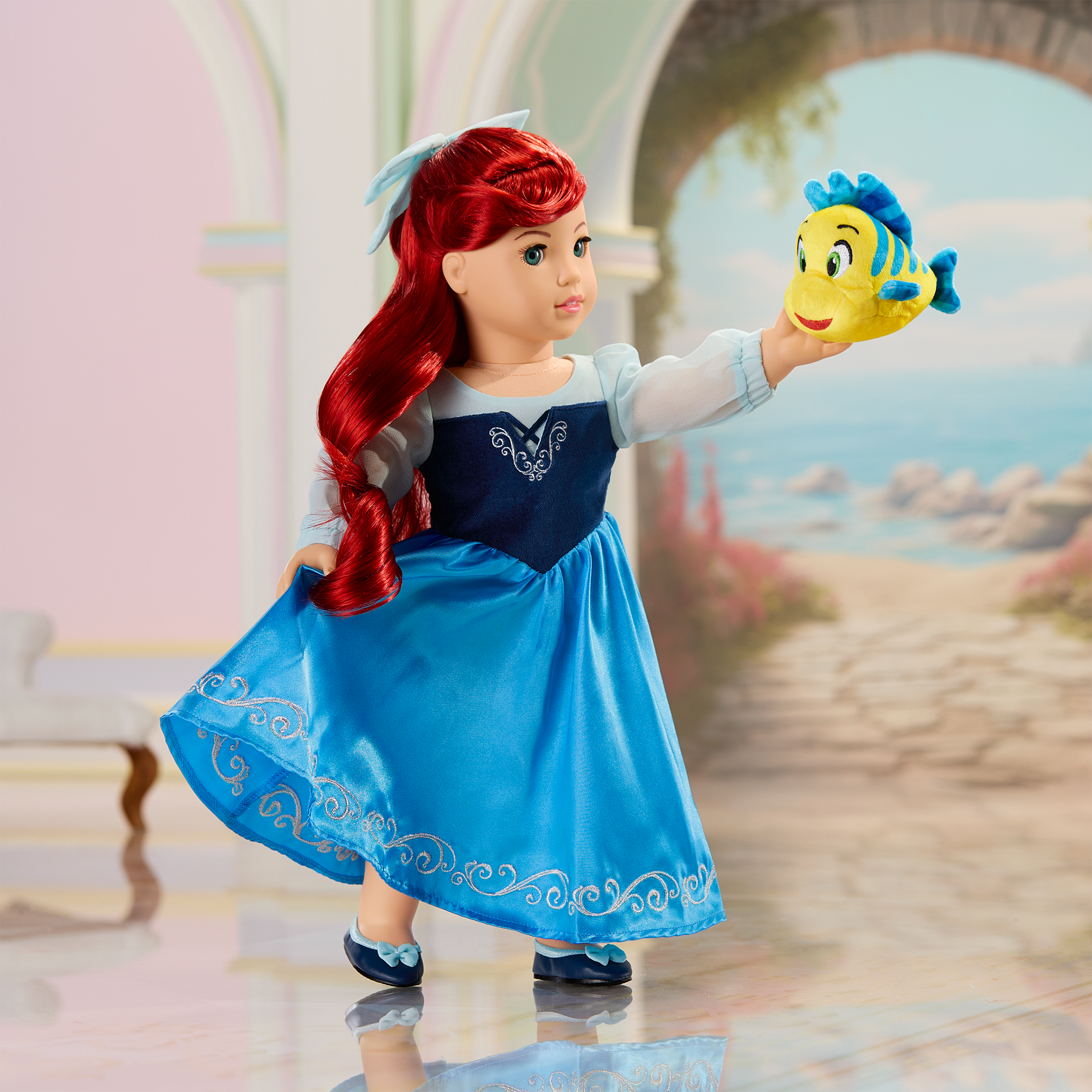American Girl Disney Princess Ariel Day Dress with Flounder & Accessories for 18 Inch Dolls - Perfect for Playtime, Collecting & Disney Themed Parties