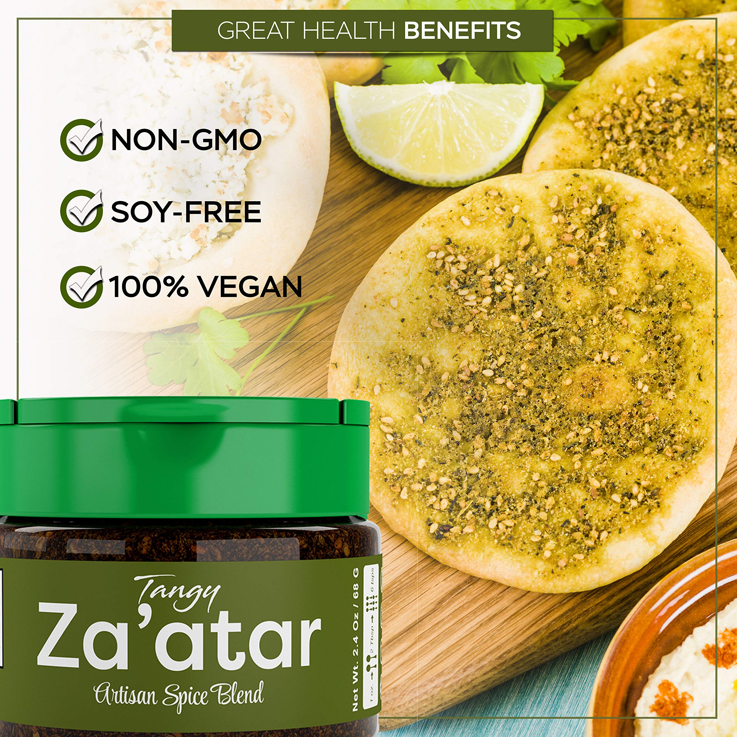 USimplySeason Tangy Zaatar Spice (2.4 oz) - Authentic Mediterranean Seasoning Blend for Bread, Hummus, Salads & More - Vegan, Non-GMO, Gluten-Free, Made in USA - Perfect for Cooking, Baking & Meal Prep