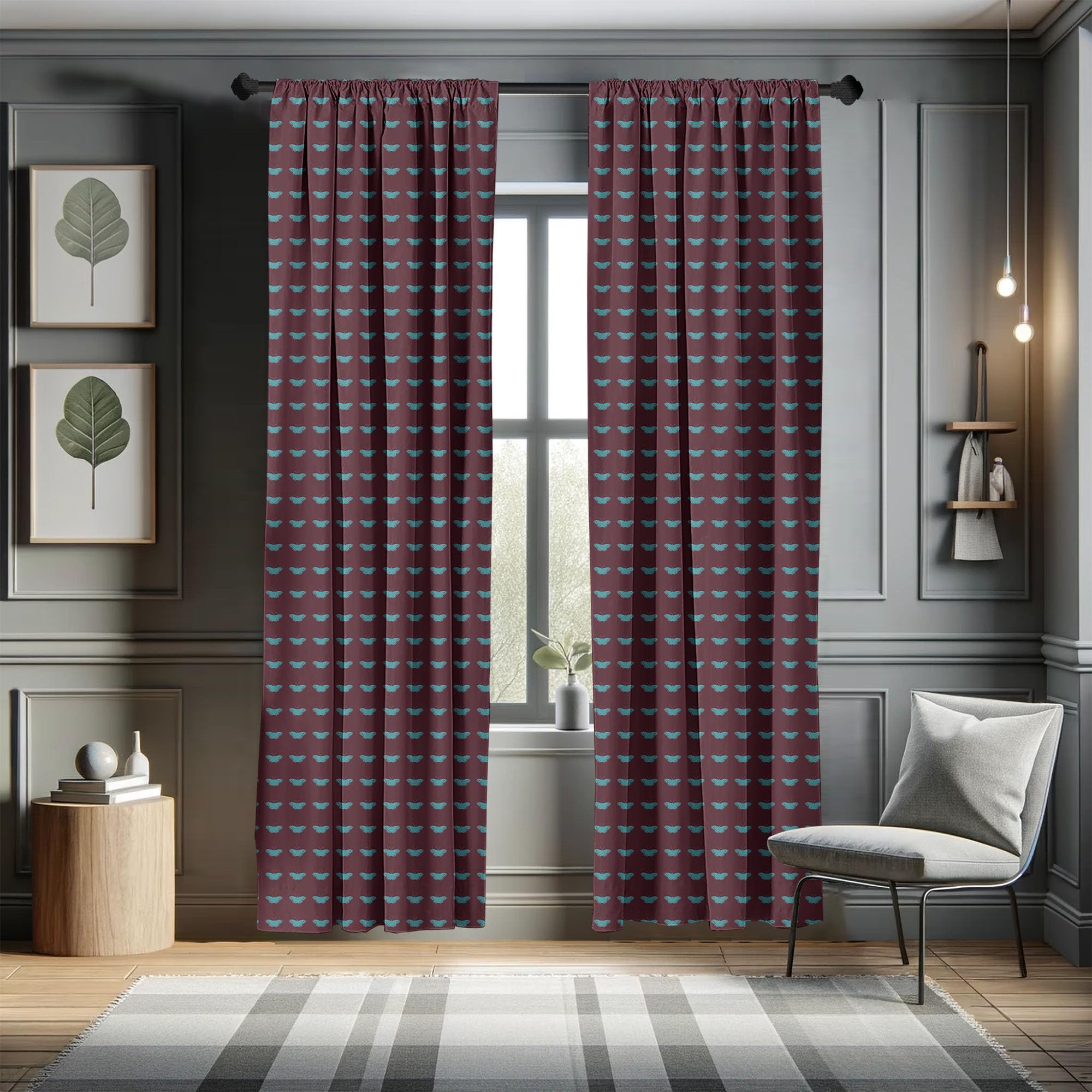 Ambesonne Butterfly Curtains - Blue Butterfly Silhouette Window Drapes with Ornate Wings Design, Dark Backdrop Blackout Curtains for Living Room & Bedroom, 2 Panels Set 28