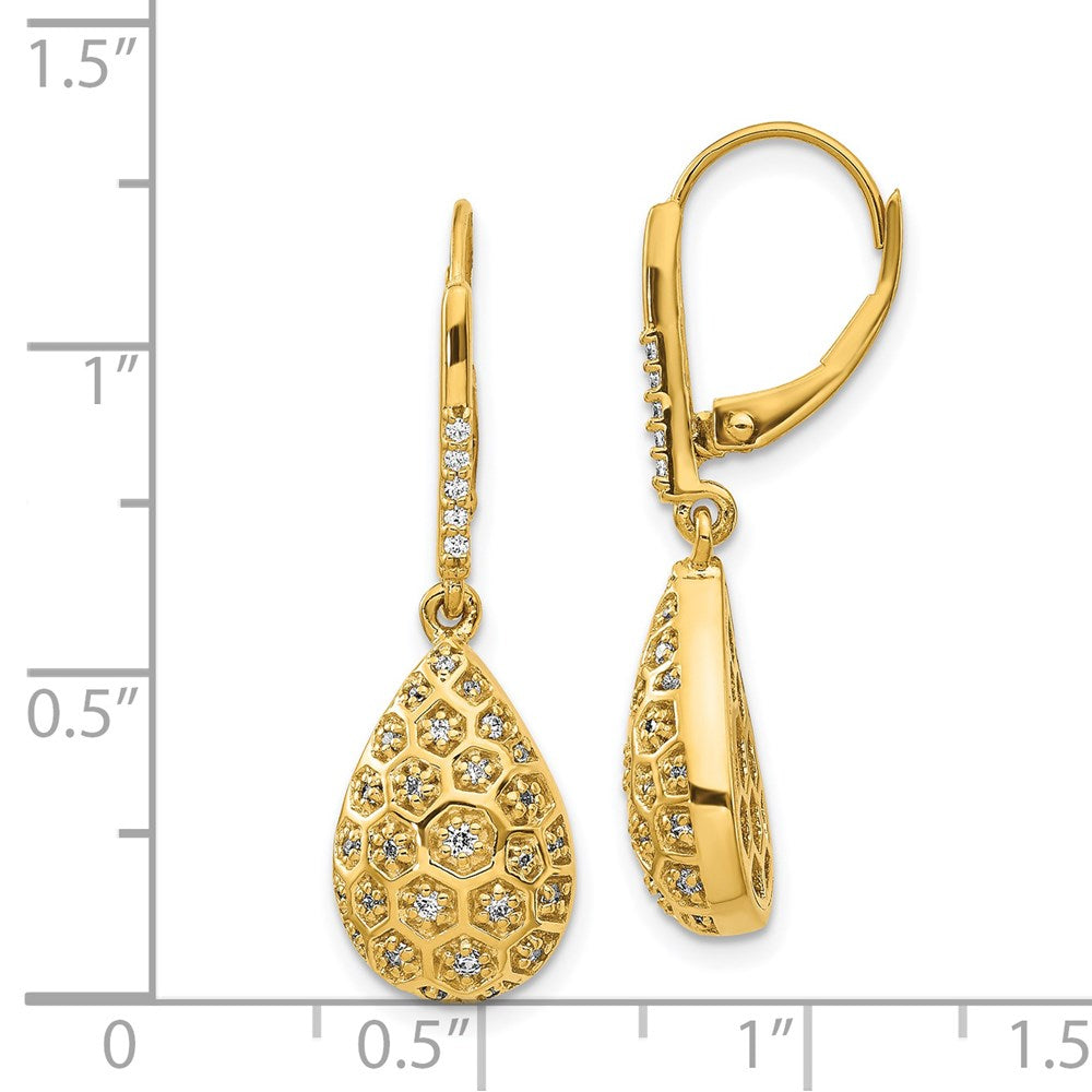 Gold Diamond Honeycomb Leverback Earrings EM3891 - Elegant Dangle Earrings for Women, Perfect for Weddings, Parties & Special Occasions