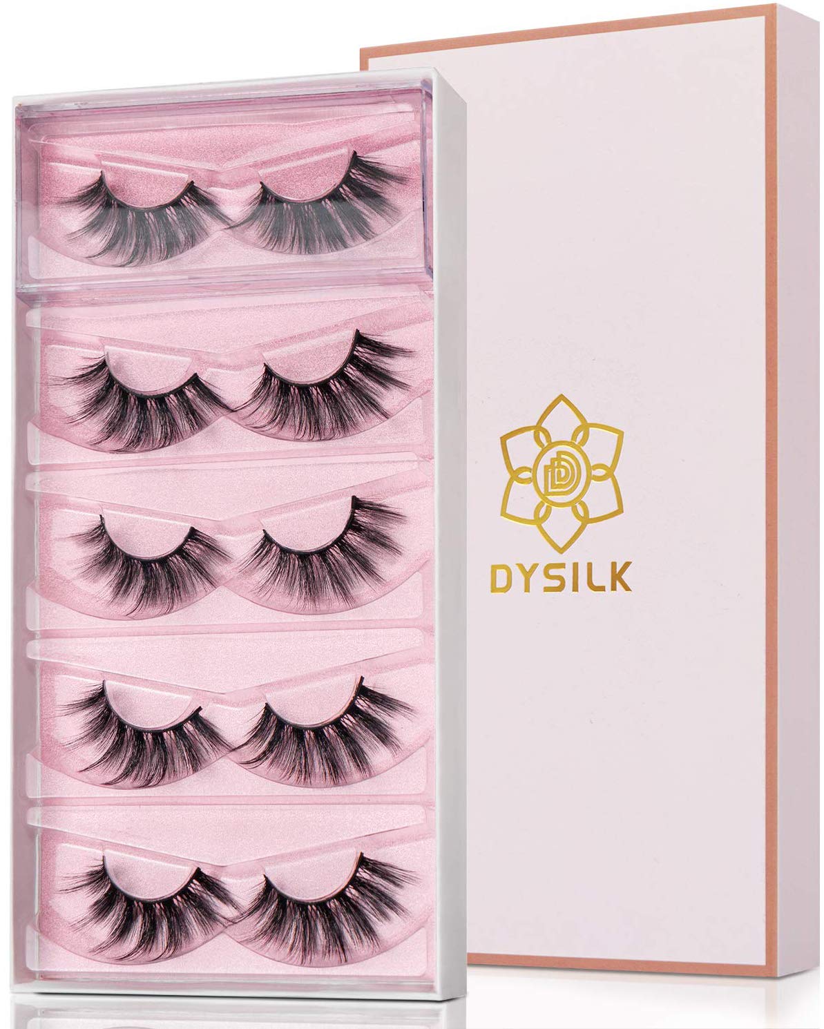 DYSILK 5 Pairs 6D Faux Mink Eyelashes - Natural Wispy Cat Eye Lashes, Reusable Fluffy False Eyelash Extension Kit (004-16.7mm) | Perfect for Parties, Weddings & Daily Makeup Looks