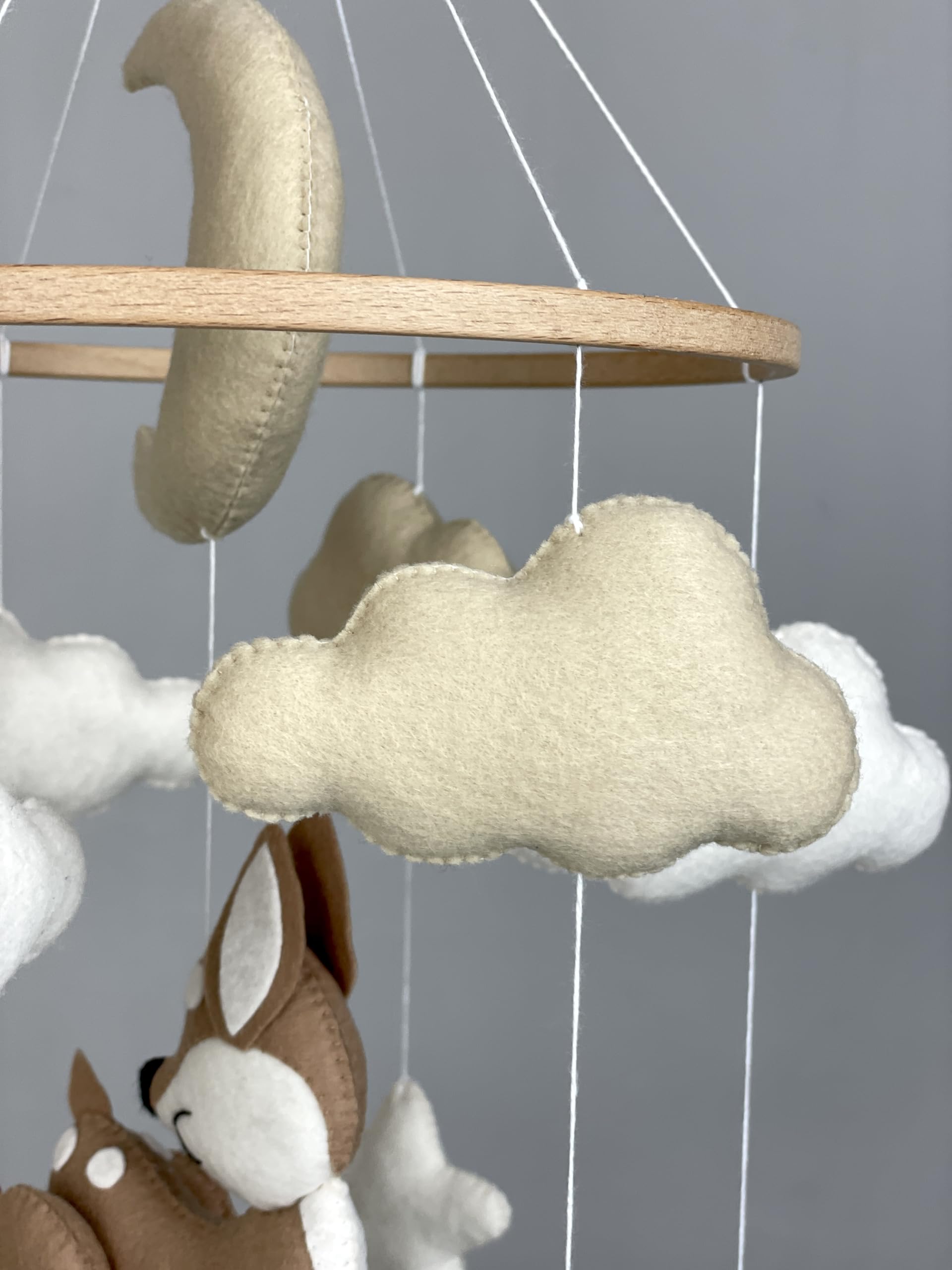 Gender Neutral Baby Crib Mobile - Woodland Deer Nursery Decor with Felt Hanging Animals in Beige | Perfect for Baby Showers, Newborn Gifts & Nursery Room Decoration