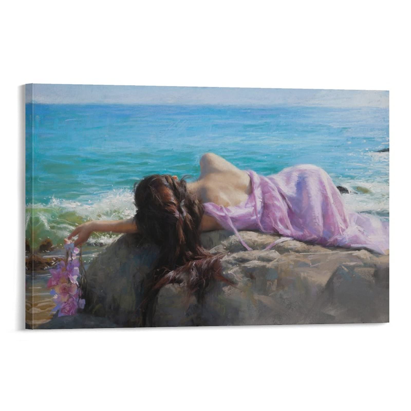 Vicente Romero Redondo Oil Painting Wall Art - Sexy Seaside Women Canvas Prints & Posters (Set of 2) for Living Room & Bedroom Decor | Coastal Themed Home Artwork | Perfect for Beach House & Boho Interior Design