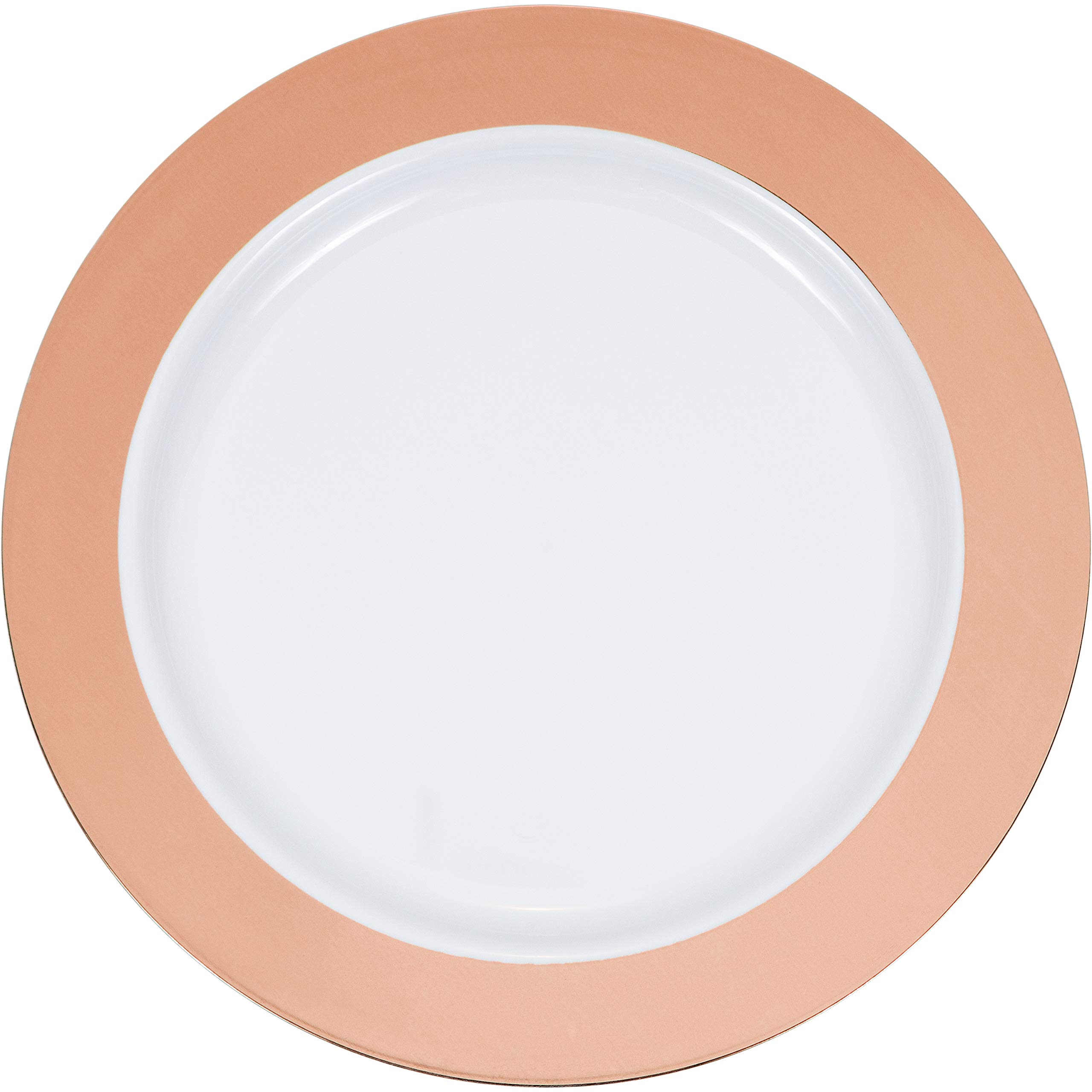 Rose Gold Rim Plastic Plates 9 Inch - Elegant Disposable Dinner Plates for Parties, Weddings, Baby Showers & Events - Pack of 25
