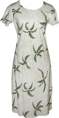 Hurricane - Hawaiian Cap Sleeve Short Tank Dress in Cream with Green and Sand Trees | Tropical Summer Beach Dress for Women | Perfect for Vacation, Luau Party & Casual Wear
