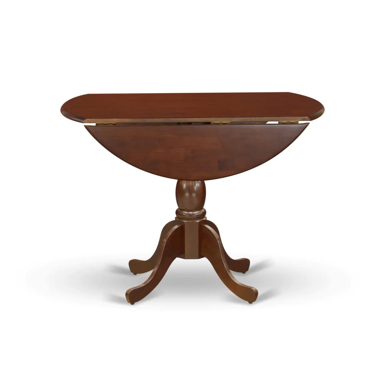 East West Furniture DMNF3-MAH-C 3-Piece Round Kitchen Table Set with Drop Leaf & 2 Linen Fabric Chairs, 42x42 Inch, Mahogany - Perfect for Small Dining Rooms, Breakfast Nooks & Cozy Apartments