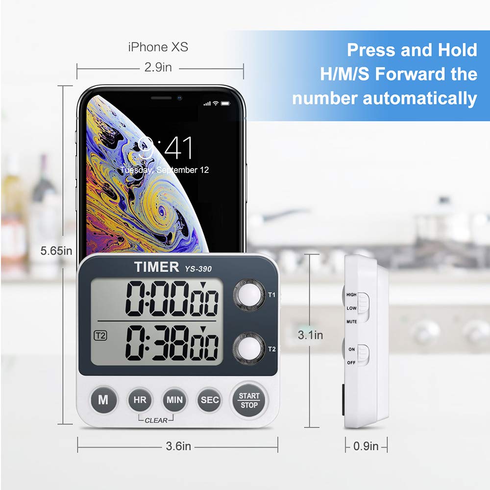 HomeMall Digital Kitchen Timer - Dual Count Up/Down with Magnetic Back, Large LCD Display, Adjustable Volume & Flashing Alarm - Perfect for Baking, Cooking, Meal Prep & Kitchen Organization (Battery Included)