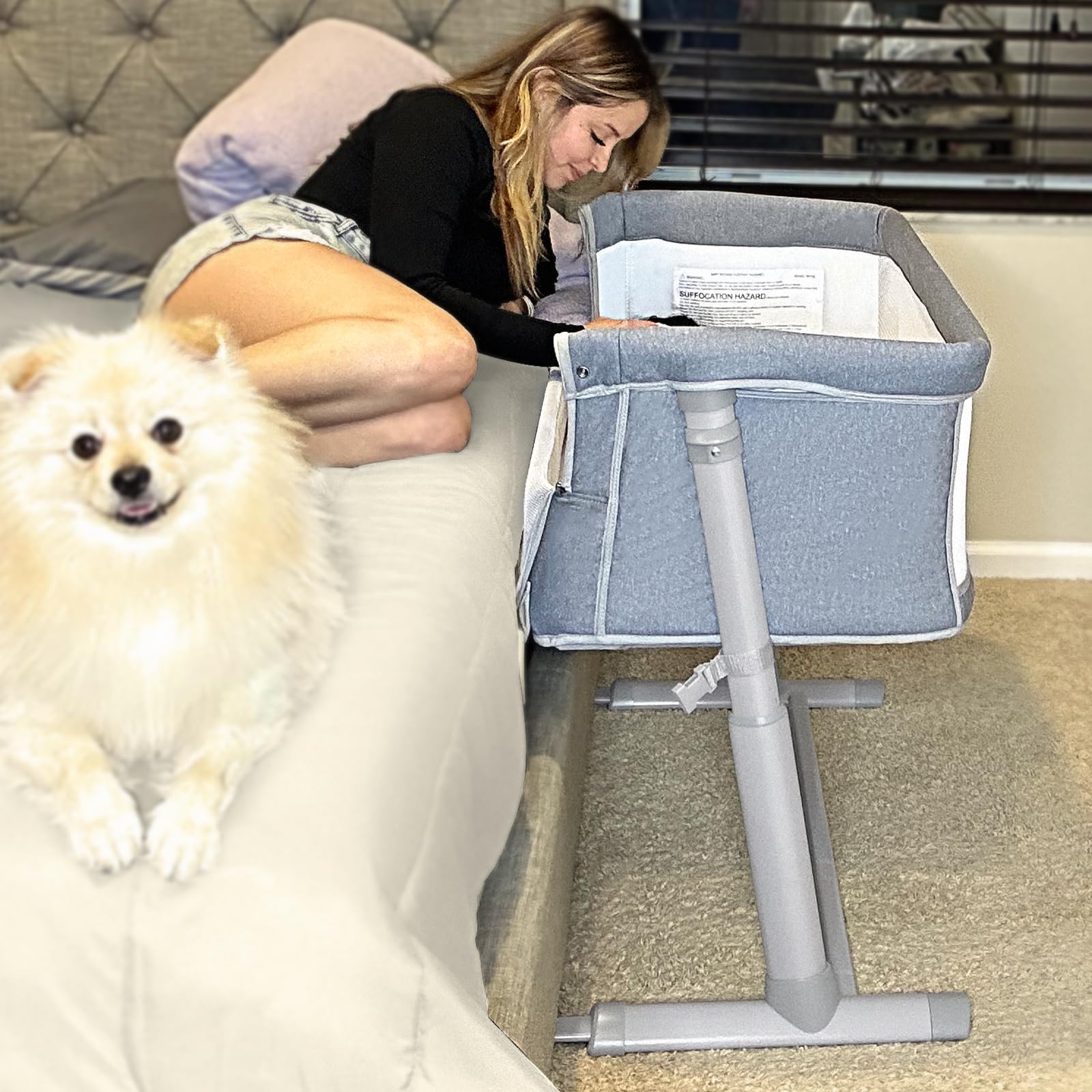 RONBEI Adjustable Portable Baby Bassinet & Bedside Sleeper - Light Grey Crib Bed for Newborn, Infant, Baby Boy & Girl - Perfect for Nursery, Bedroom & Travel Use