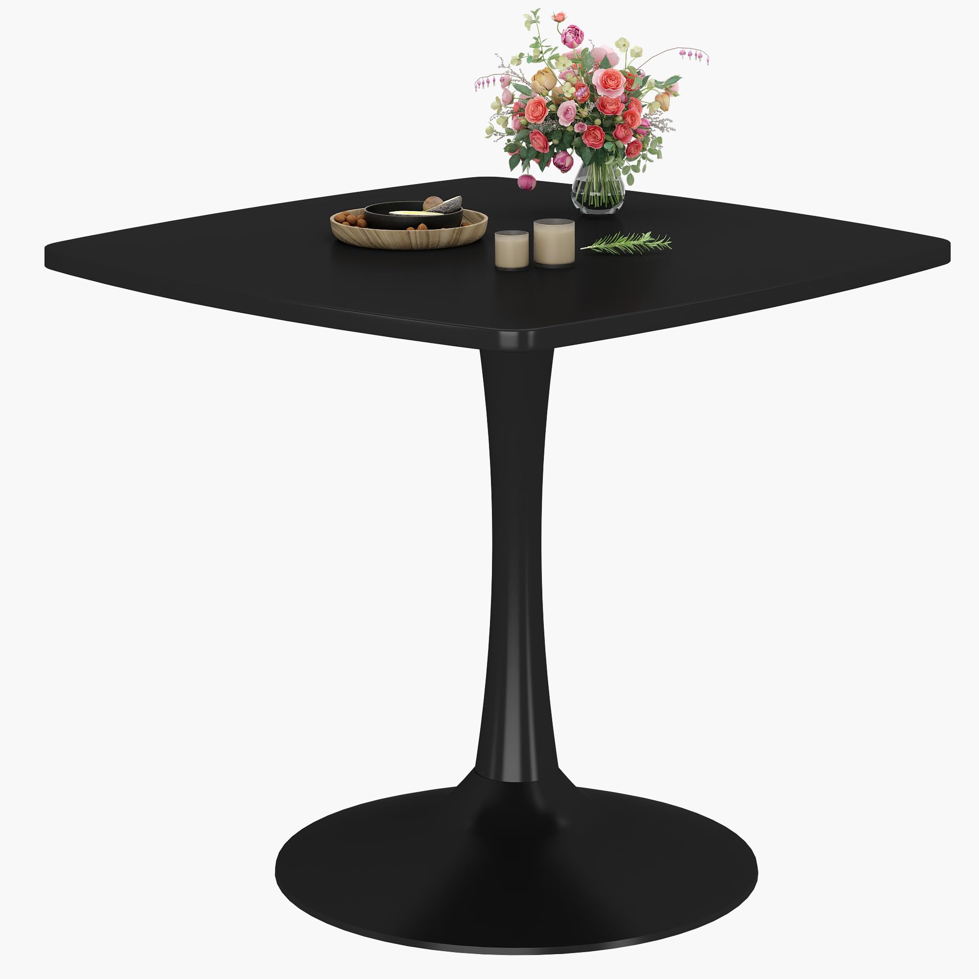 DKLGG 31.5 Inch Black Square Tulip Dining Table - Modern Pedestal Kitchen Table with Sturdy MDF Tabletop & Metal Base - Compact Space-Saving Design for 2-4 People - Perfect for Small Apartments, Breakfast Nooks, and Cozy Dining Areas