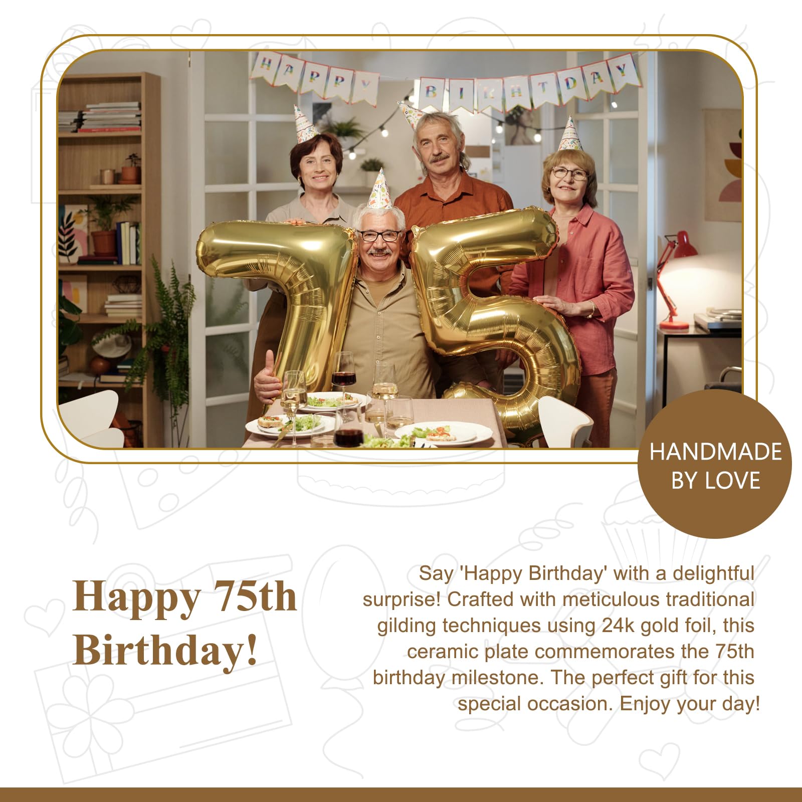 75th Birthday Gifts for Women & Men - Elegant 9 Inch Commemorative Plate with 24K Gold Foil Decorations | Perfect Retirement Gift for Parents, Wife, Husband | Great for Milestone Celebrations & Home Decor