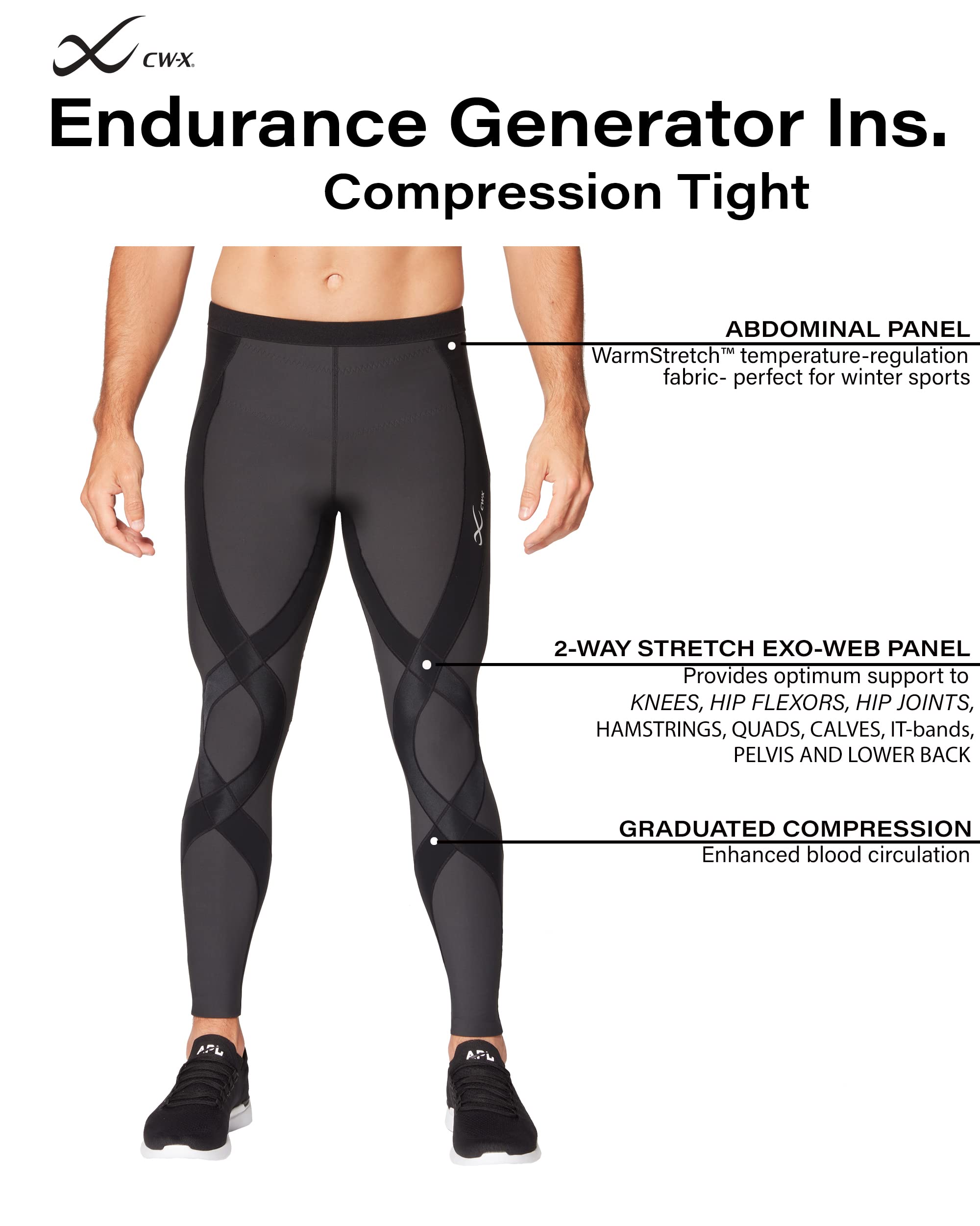 CW-X Men's Endurance Generator Insulator Thermal Compression Tights - Base Layer Pants for Skiing, Snowboarding & Winter Sports - Cold Weather Running & Outdoor Activities