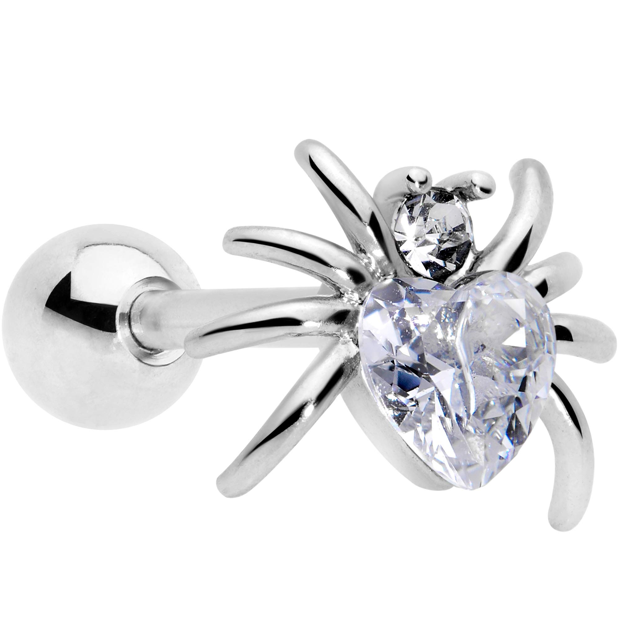 Body Candy Women's 16 Gauge 316L Stainless Steel Heart Spider Cartilage Earrings - Helix, Tragus & Conch Piercing Jewelry - 1/4