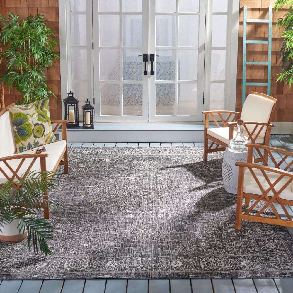 SAFAVIEH Courtyard Collection 9' x 12' Grey/Black Indoor Outdoor Rug - Waterproof, Easy Clean, Non-Slip Area Rug for Patio, Backyard, Mudroom, Deck & Poolside (Model CY8969)