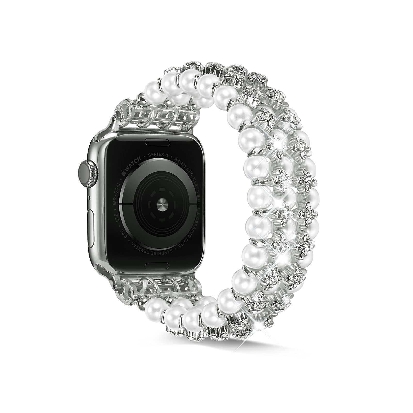 TOMMEIE Elegant Beaded Stretch Band for Apple Watch 38mm 40mm 41mm 42mm 44mm 45mm 49mm - Compatible with Series 1/2/3/4/5/6/7/8/SE - Bling Pearl Bracelet for Women - Perfect for Parties, Weddings & Formal Events