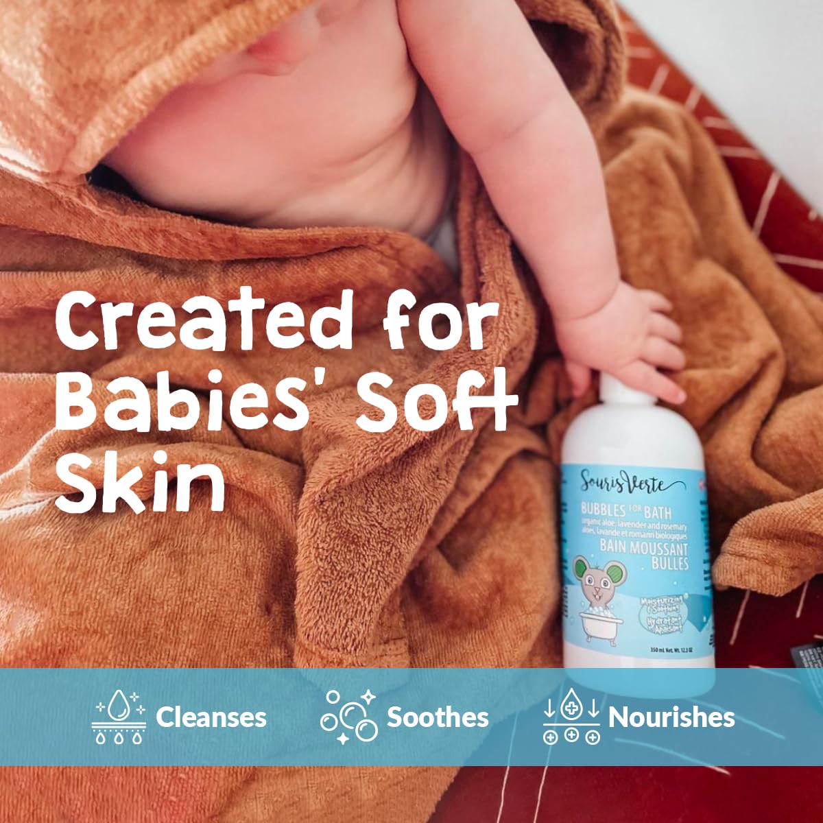 Organic Bubble Bath for Babies & Kids - Souris Vertes Bubbles 350ml | Gentle Foaming Bath