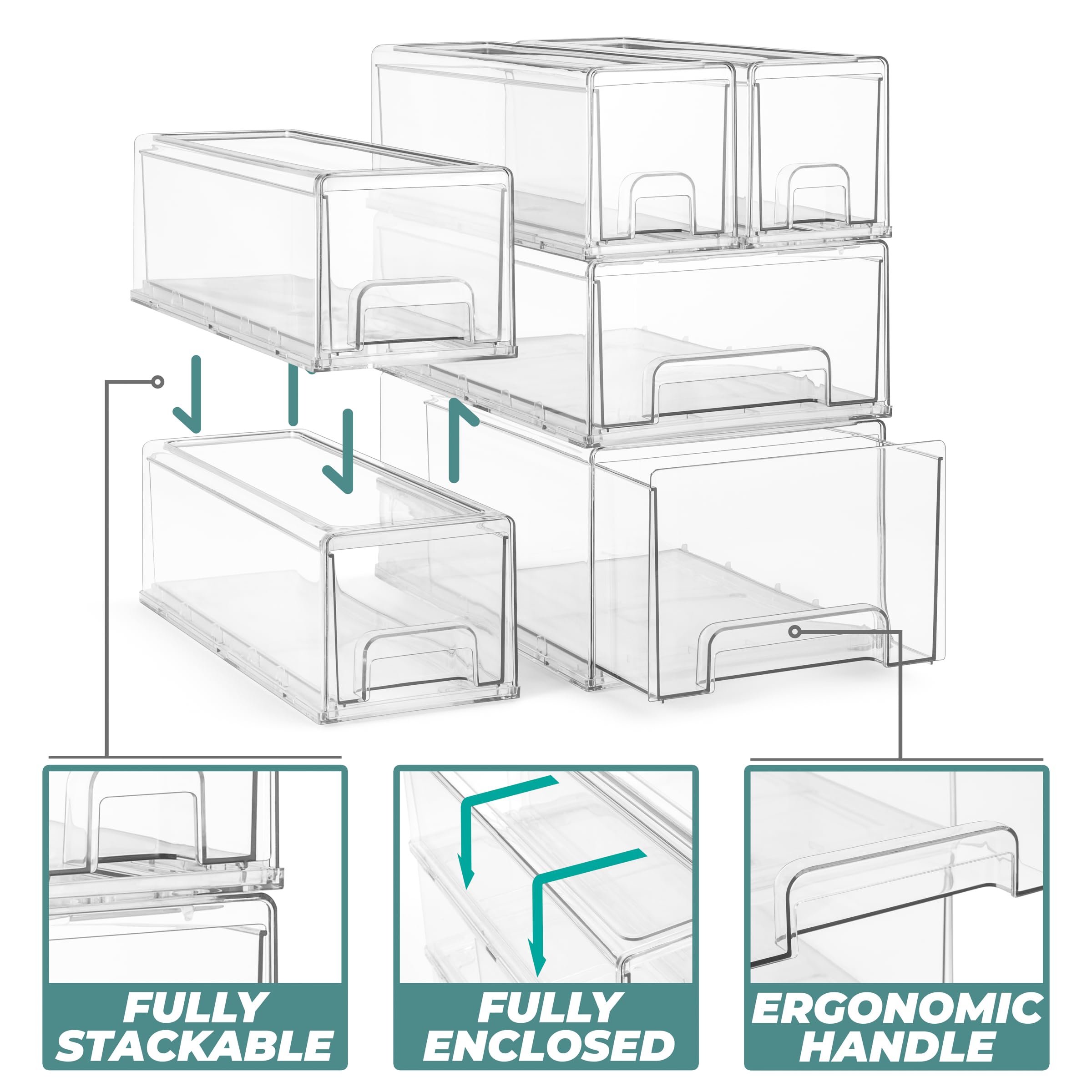 Sorbus Large Clear Stackable Storage Drawers – 2-Pack Plastic Organizer Bins with Handles for Closet, Pantry, Office & Home Organization – Deep Stackable Drawers for Clothes, Toys, Books & More