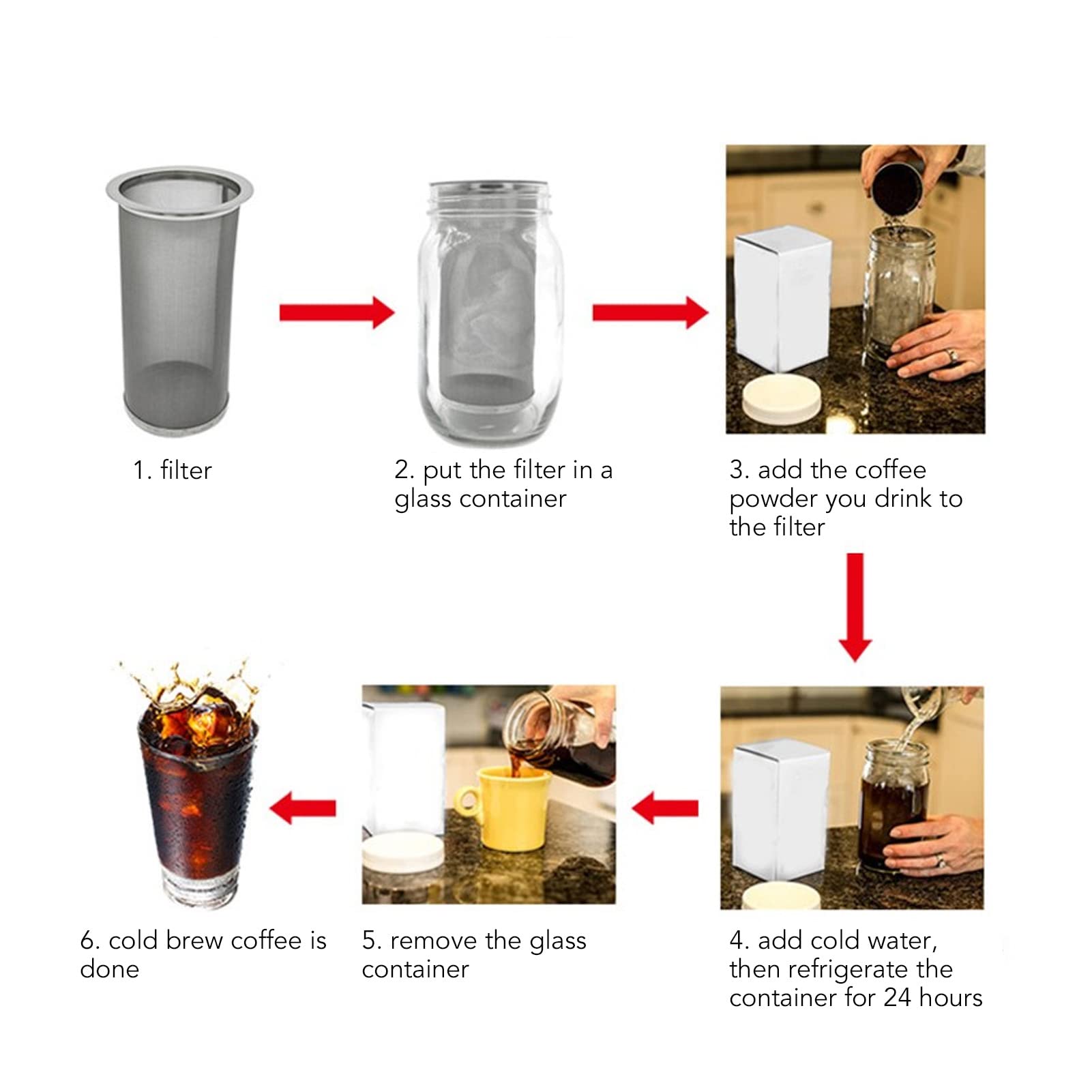 Premium Stainless Steel Cold Brew Coffee Filter & Tea Infuser - Fine Mesh Strainer for Wide Mouth Mason Jars & Iced Tea Makers (8x15cm) - Perfect for Homemade Cold Brew, Iced Tea & Coffee Concentrates