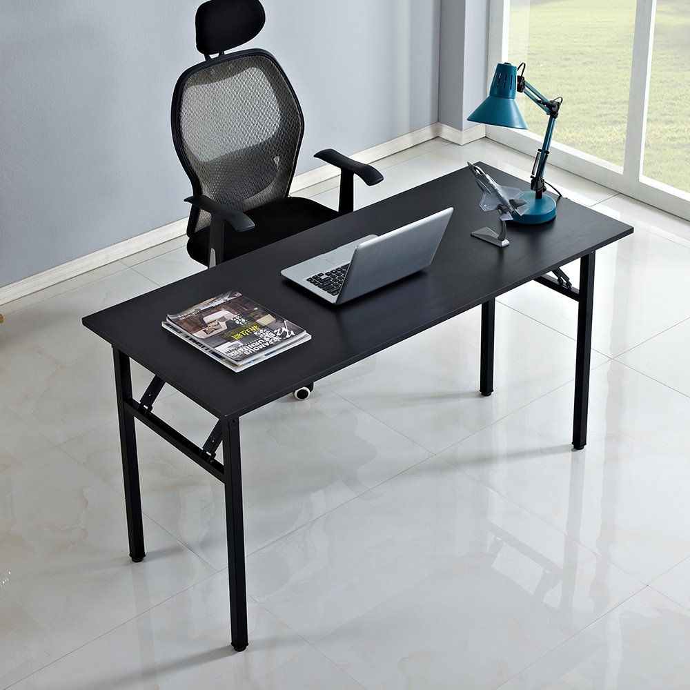 SOGESFurniture 62-inch Black Folding Computer Desk - Home Office Desk with Sturdy Metal Frame, Space Saving Workstation for Small Spaces | Perfect for Remote Work, Gaming & Study (Model BHUS-AC5-NEW)