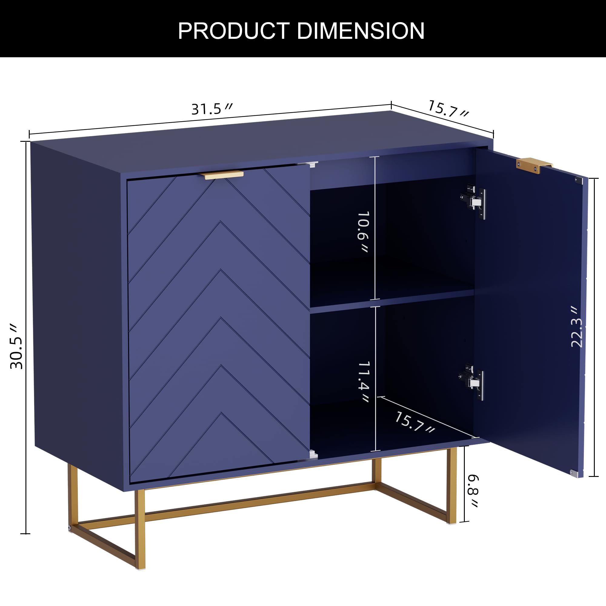 Scurrty Sideboard Cabinet Set of 2 - Navy Blue Buffet Storage Cabinet with Adjustable Shelves for Living Room & Kitchen | Modern Accent Furniture for Dining Room Storage, Home Organization & Entertaining