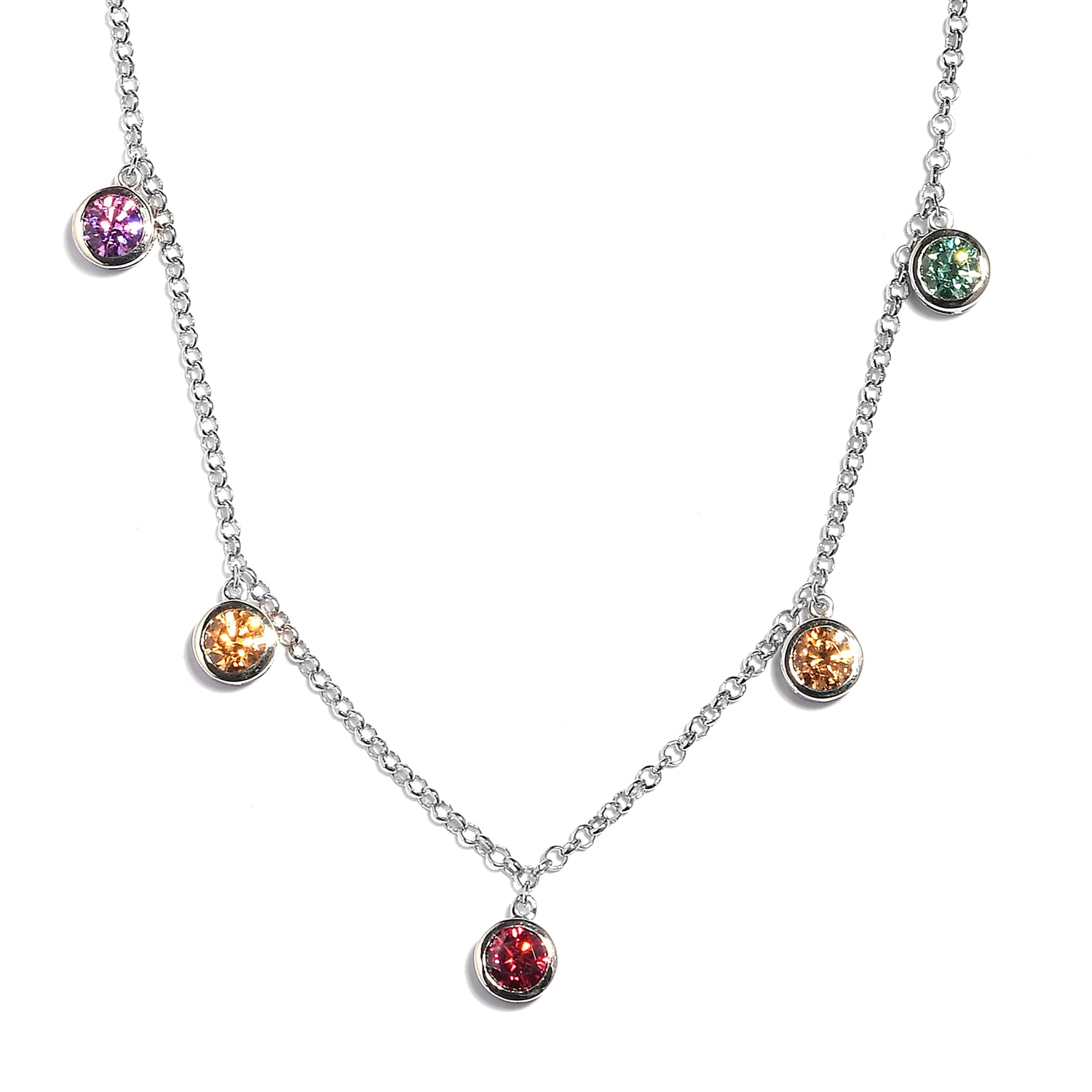 LUSTRO STELLA 925 Sterling Silver Station Necklace for Women - Elegant Cubic Zirconia Pendant Necklace, 18 Inch Chain - Perfect for Weddings, Parties & Everyday Wear