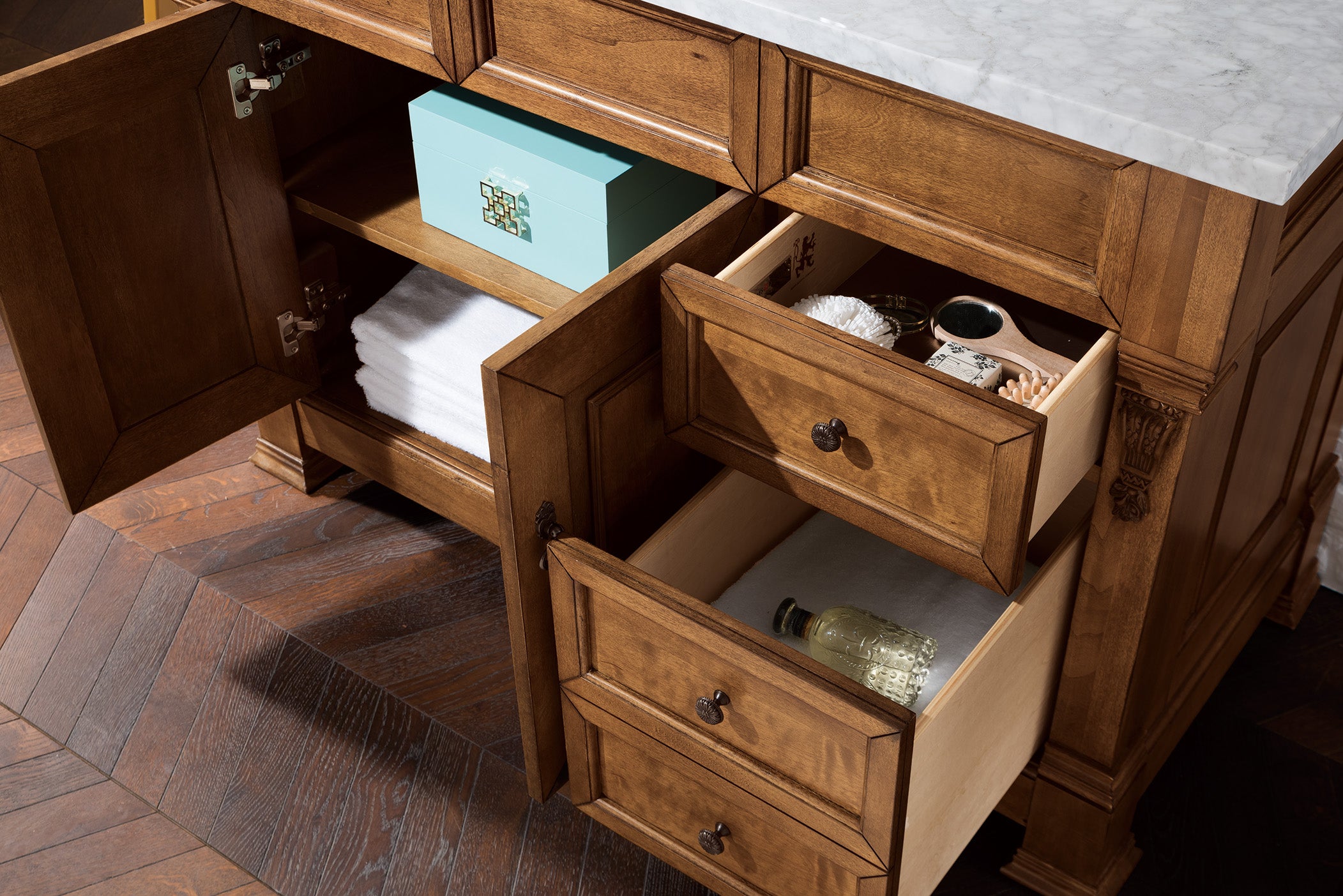 Brookfield 48 Inch Single Bathroom Vanity Set - Country Oak Finish with 3CM Carrara Marble Countertop | Perfect for Master Bath, Guest Bath & Powder Room Remodeling