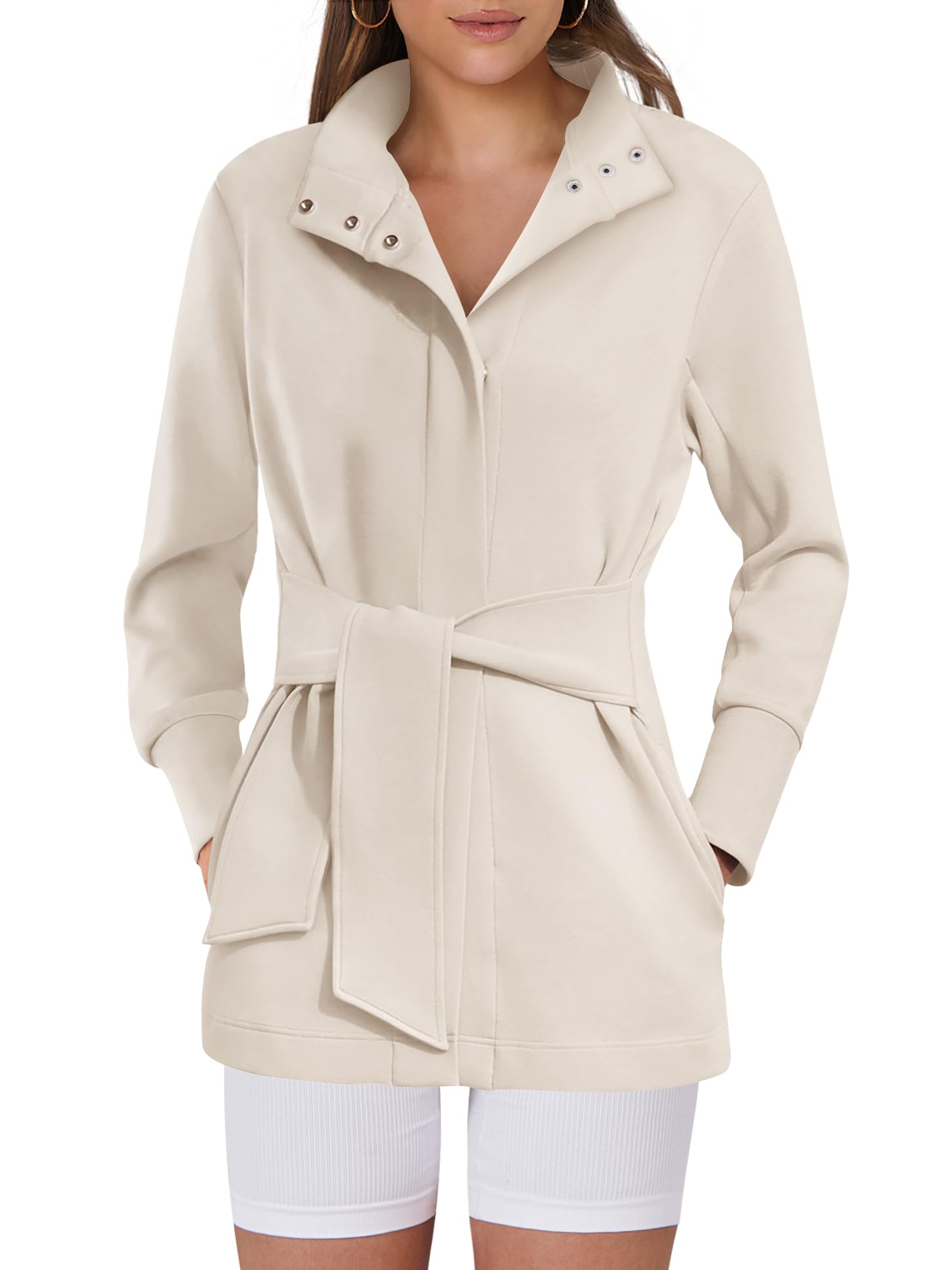 ANRABESS Women's Belted Trench Coat - Long Sleeve Wrap Jacket with Pockets, Button Up Dressy Outerwear for Spring 2025 | Perfect for Office Wear, Date Nights & Casual Outings