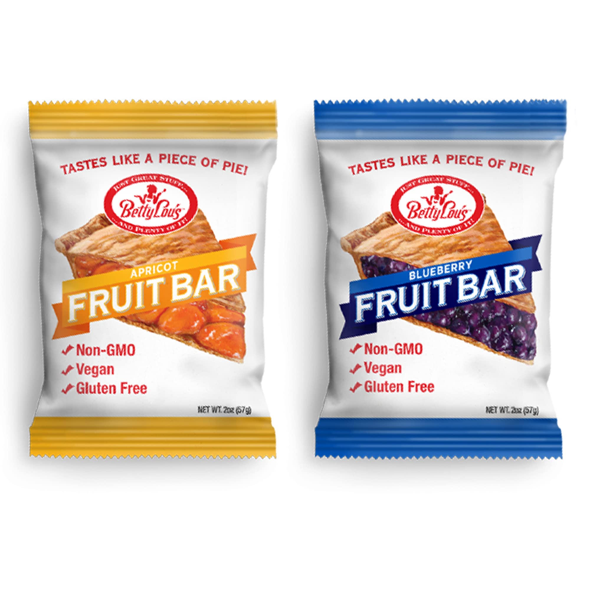 Betty Lou's Gluten Free Vegan Fruit Bars Bundle - Apricot & Blueberry Flavors, Non-GMO Healthy Snacks, 24 Individually Wrapped 2oz Bars for On-the-Go, Hiking, Lunch Box & Office Snacking