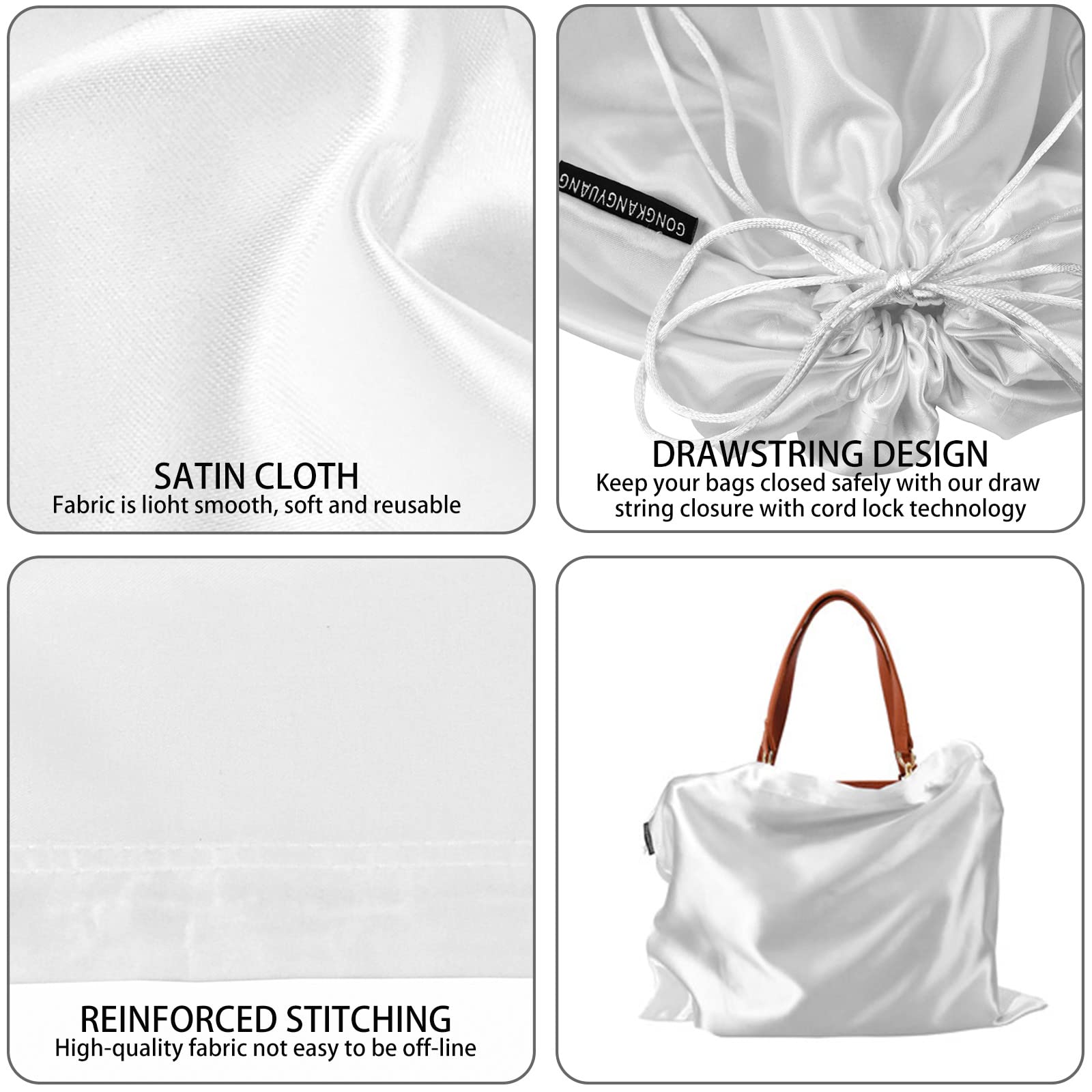 GONGKANGYUAN 30 Pack Premium Silk Dust Bags for Handbags, Purses, Shoes & Boots - Reusable Travel Storage Pouches & Dust Covers for Luxury Bag Protection (Perfect for Closet Organization & Travel Accessories)