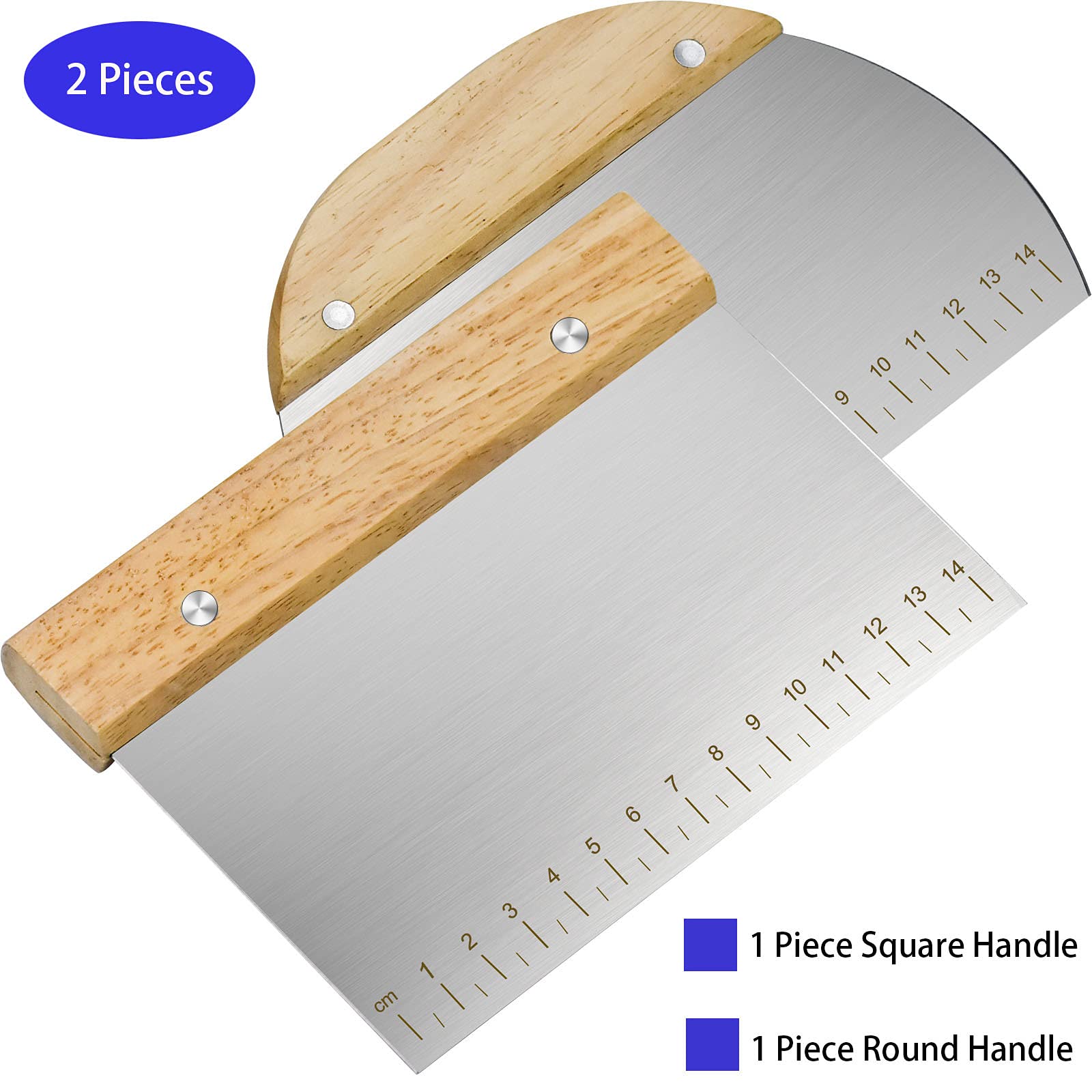 XPOOS 2 Slice Bread Cutter - Stainless Steel Cake Scraper with Ergonomic Wooden Handle for Baking, Pastry & Dough - Perfect for Professional Bakers & Home Chefs - Ideal for Slicing Cakes, Breads & Pastries