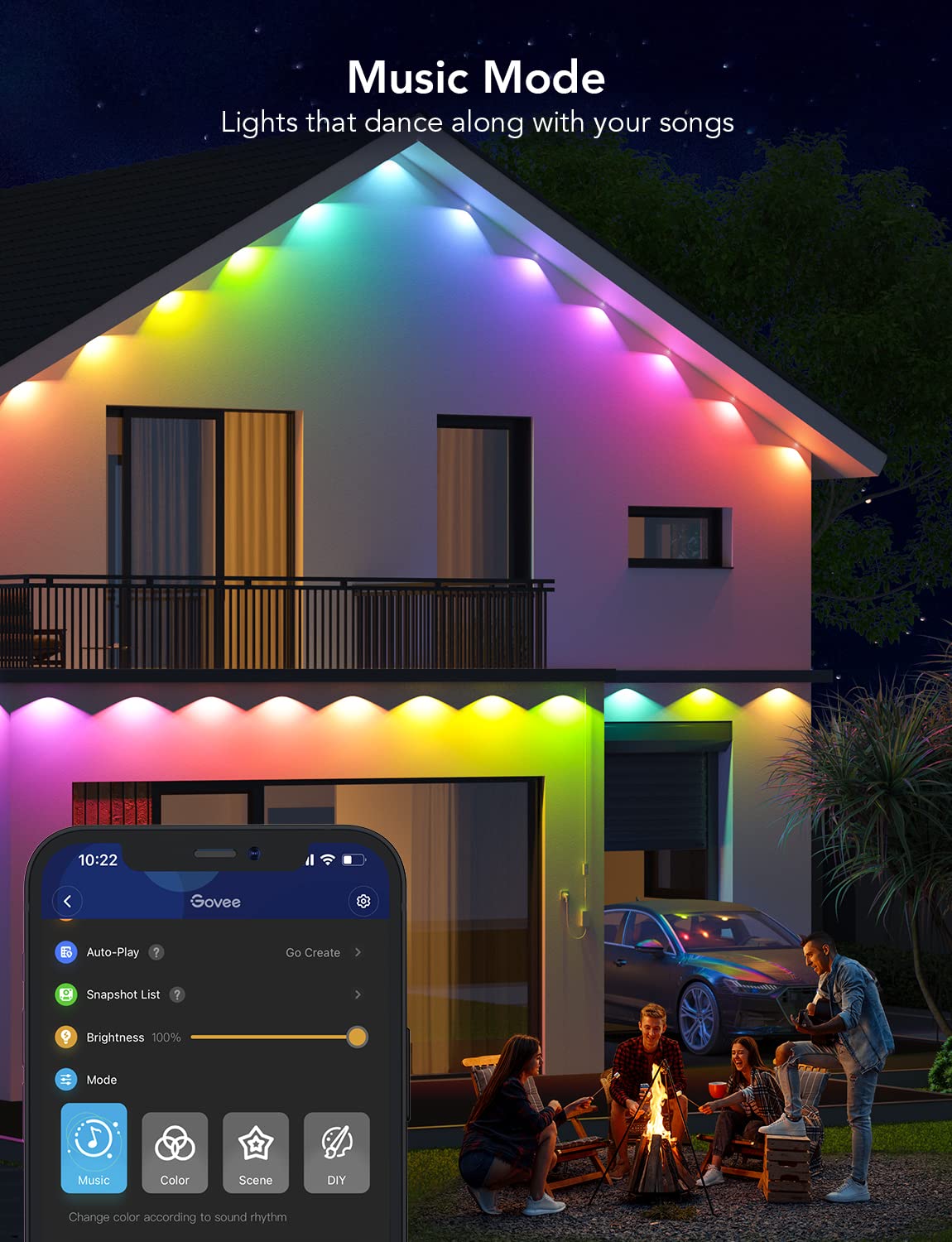Govee Smart RGBIC Permanent Outdoor Lights - 150ft 108 LED IP67 Waterproof Eaves Lights with 75 Scene Modes, Alexa & Google Assistant Compatible for Home, Garden, Patio, and Holiday Decorations