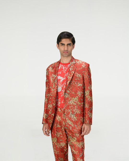 Classic Silk Brocade Trousers in Red - Elegant Formal Pants for Women's Evening Wear & Special Occasions