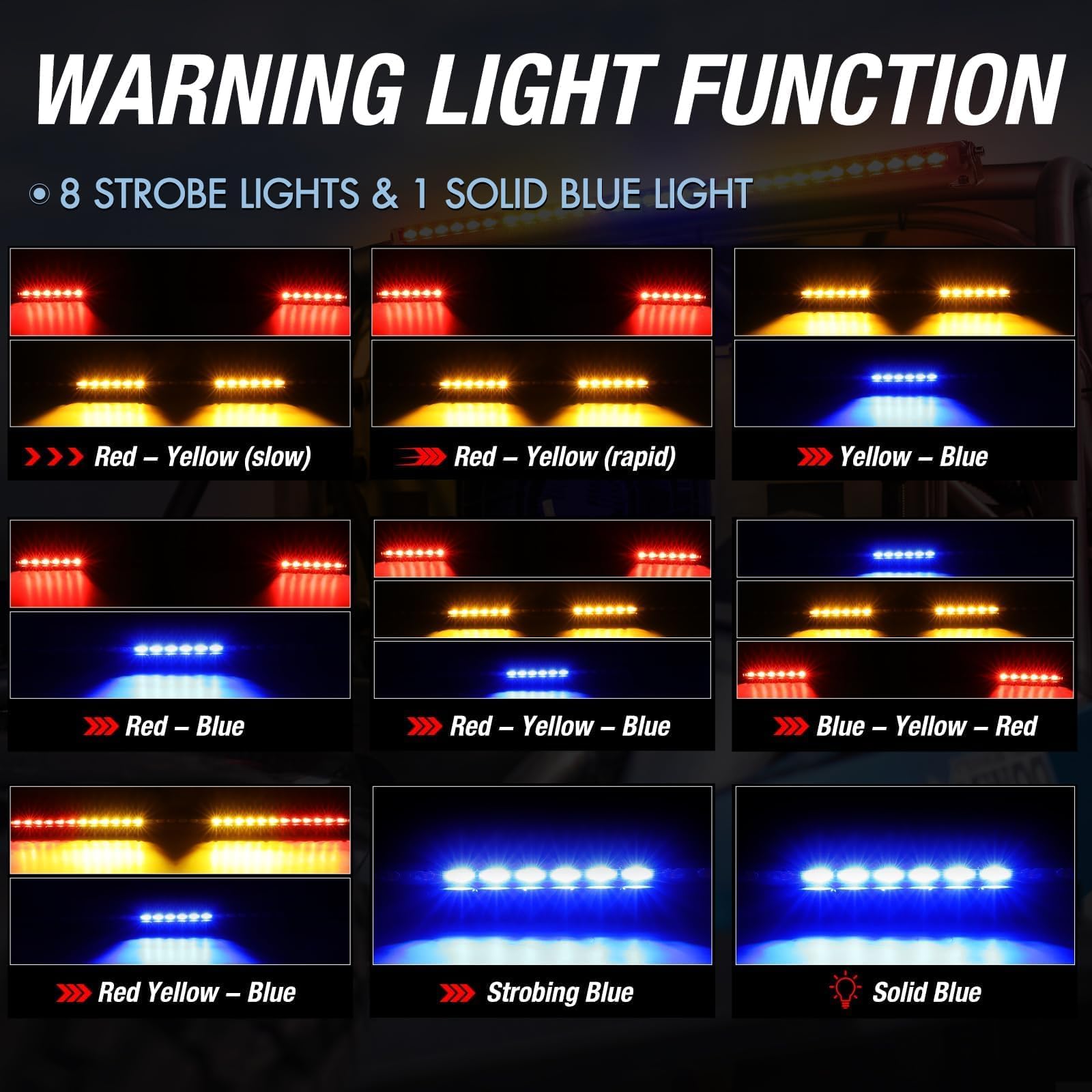 30 Inch LED Chase Light Bar with Strobe, Brake, Reverse & Turn Signals - Universal UTV Rear Chase Light for Can-Am, Polaris RZR, Ranger, SxS, Pickup & 4x4 Vehicles (Red/Amber/Blue) - Perfect for Off-Roading, Night Driving & Emergency Signaling